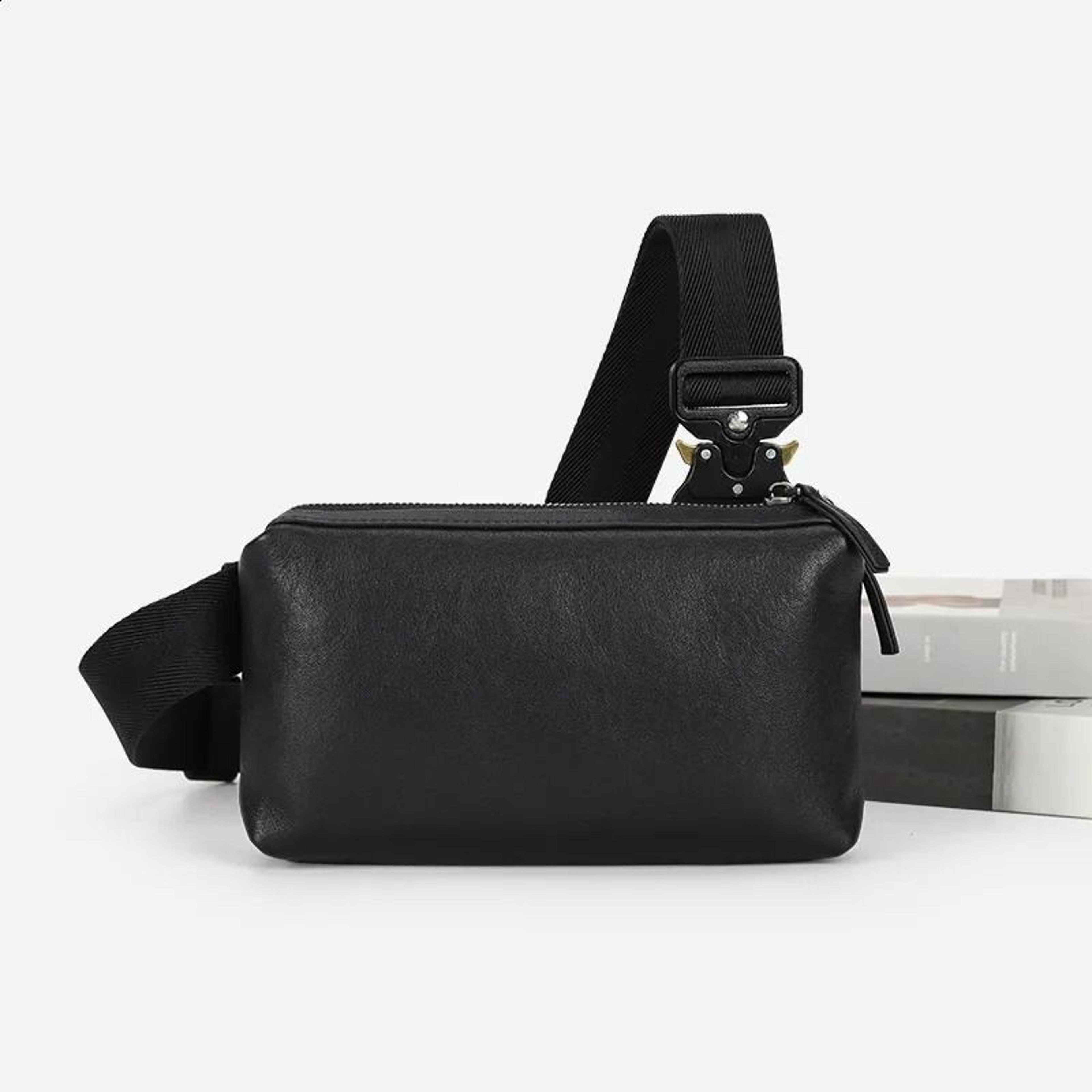 pebbled leather mens sling bag compact black crossbody for everyday carry