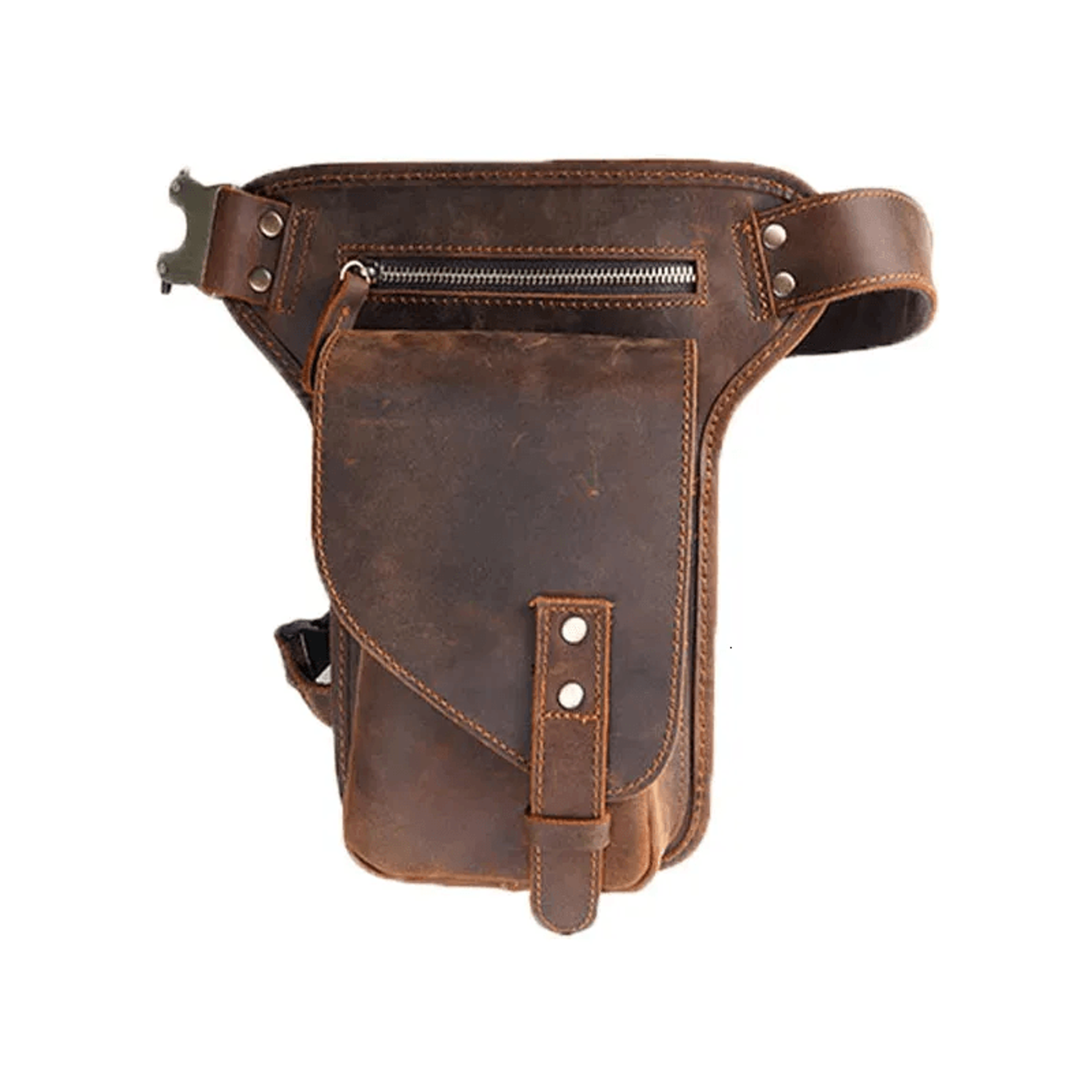 retro leather motorcycle waist bag crocodile pattern mens fanny pack
