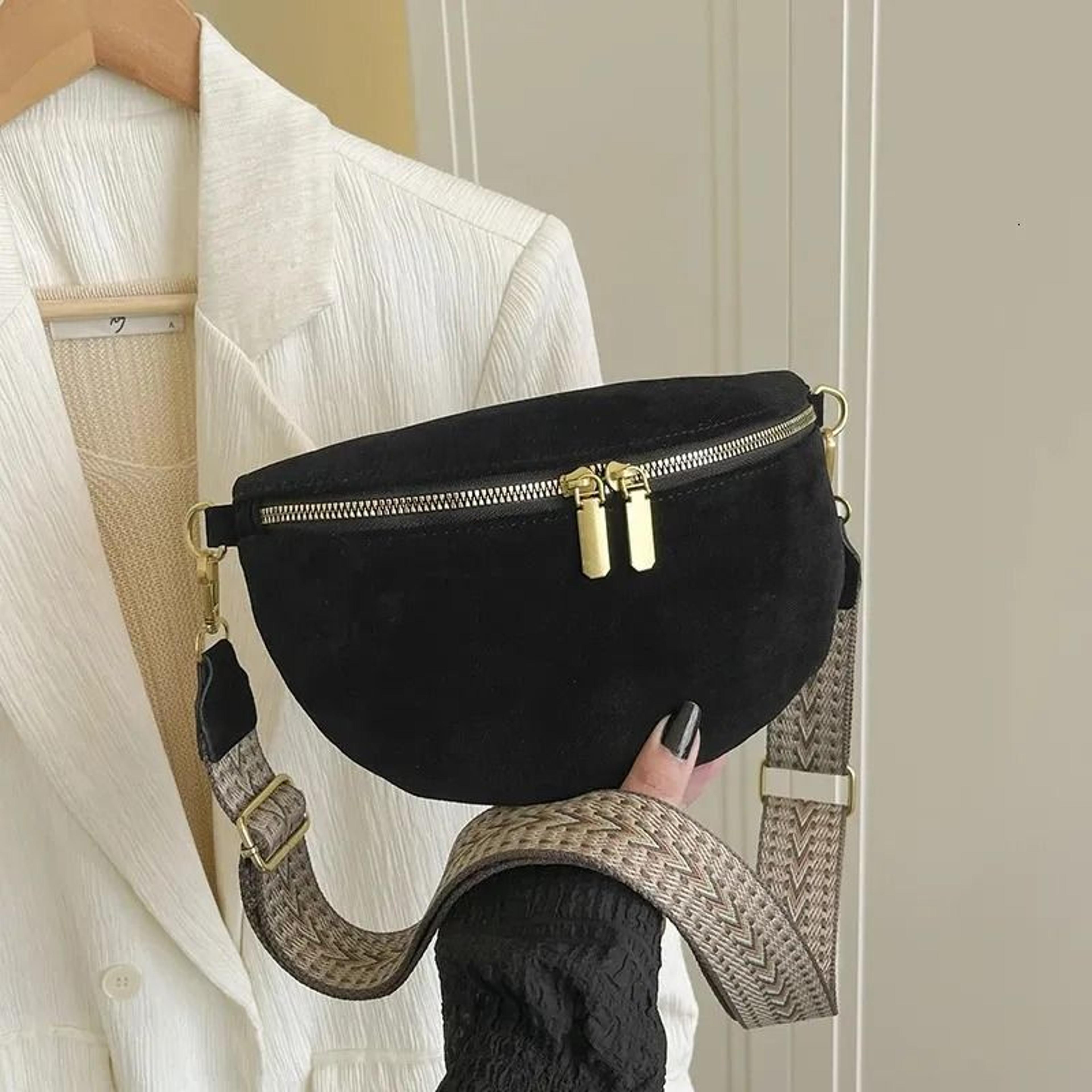 faux suede crossbody fanny pack for women adjustable hands free phone purse
