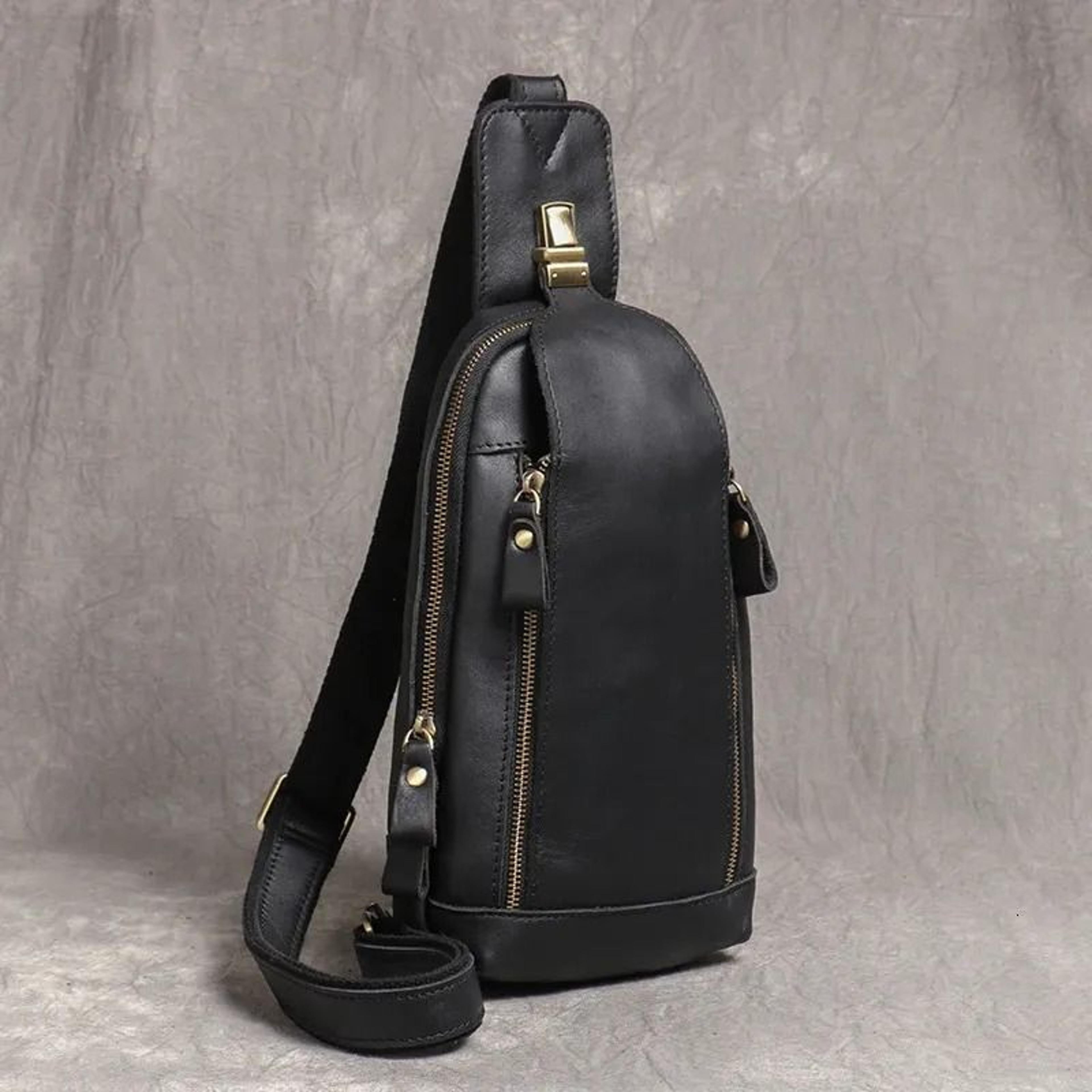 vintage crazy horse leather mens chest bag genuine leather crossbody sling bag