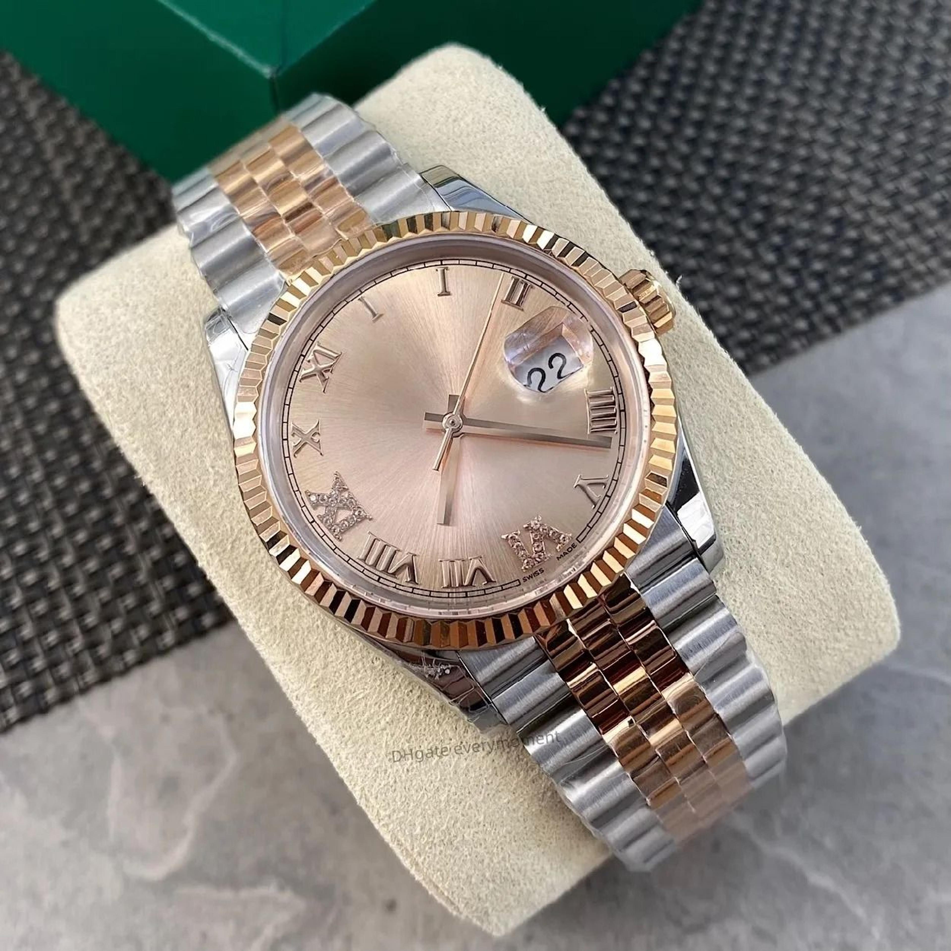 womens automatic watch rose gold steel sapphire crystal mechanical wristwatch