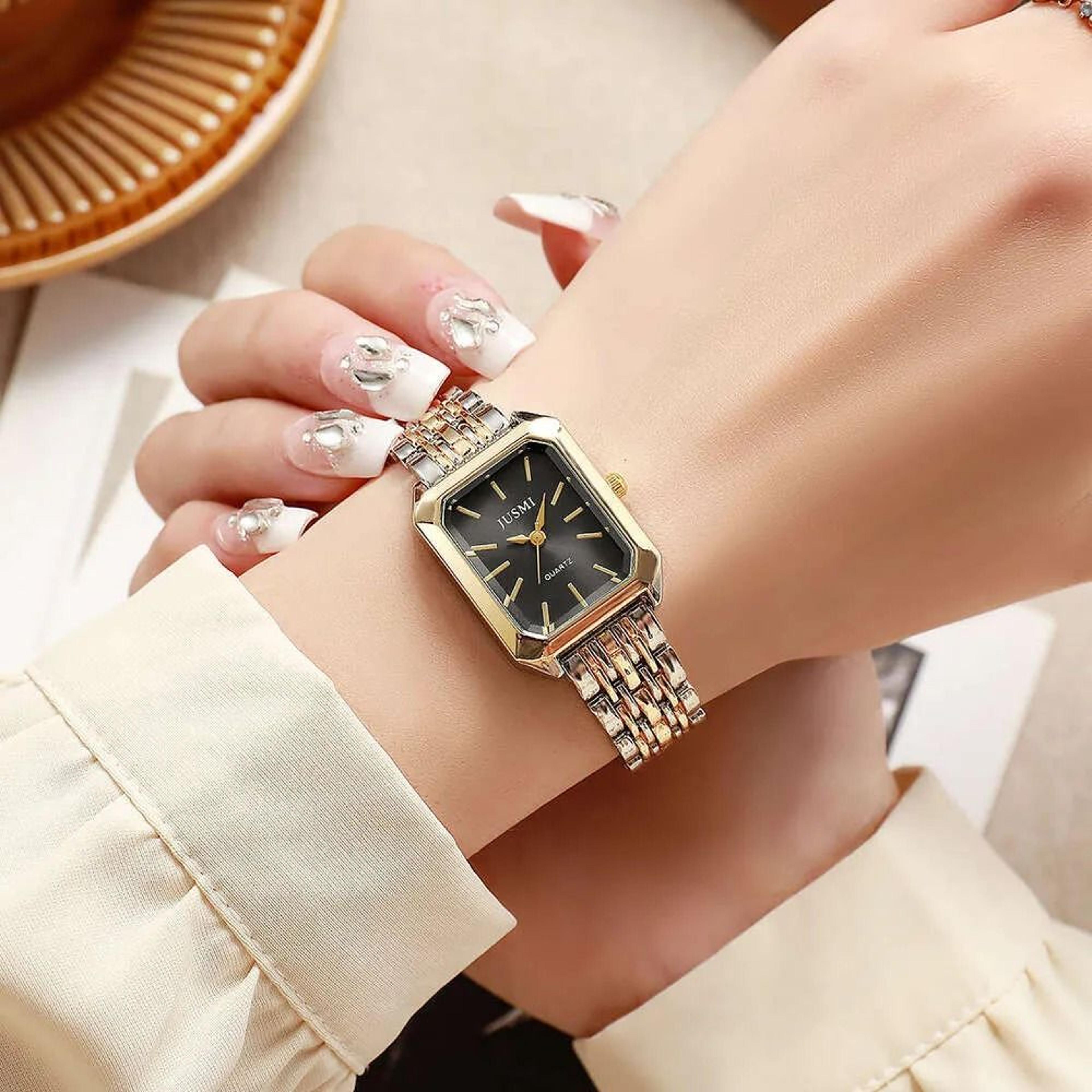 elegant square womens quartz watch tone alloy bracelet