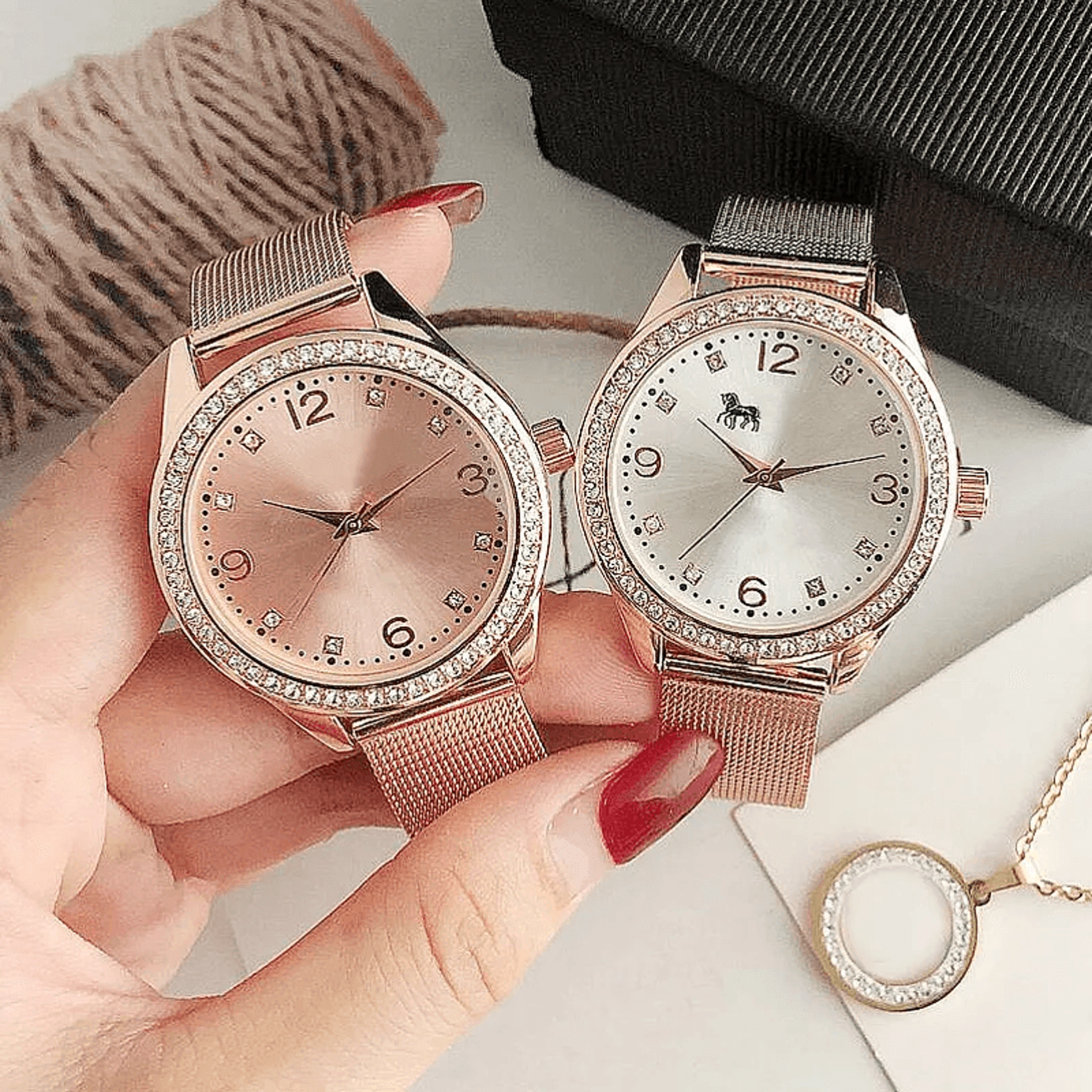 women crystal accent quartz watch stainless steel band elegant analog wristwatch