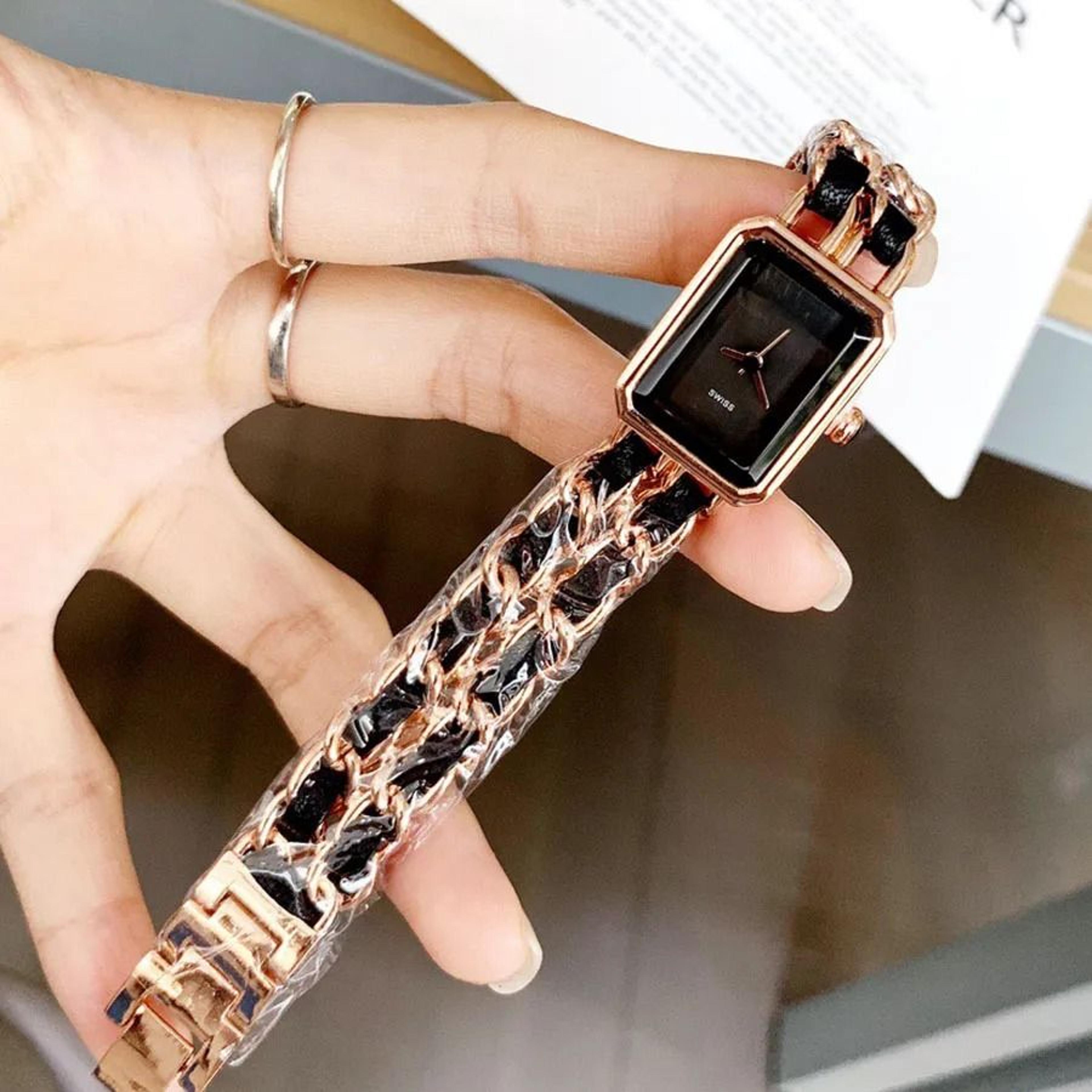 elegant womens rectangular watch metal band quartz wrist watch for daily wear