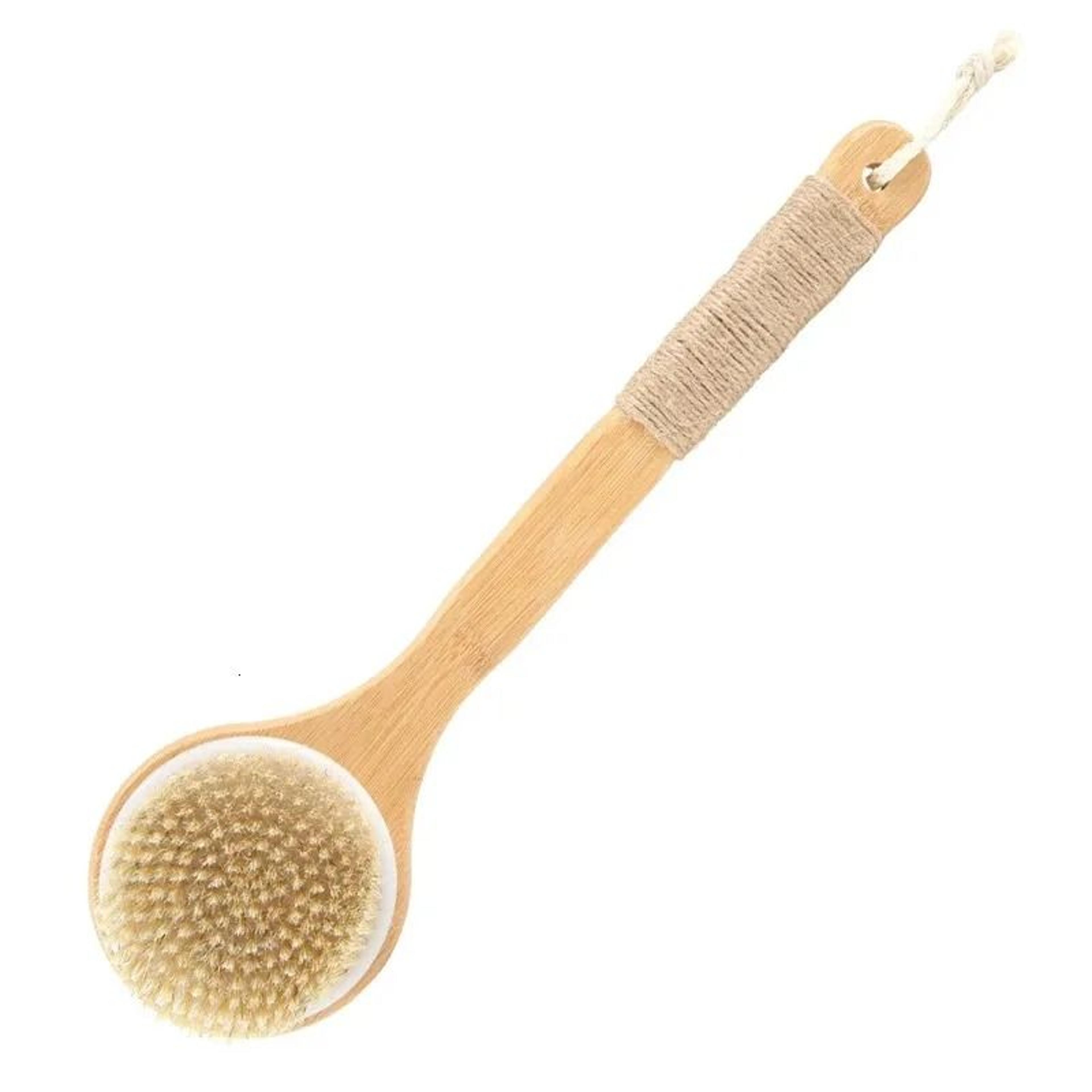 natural bristle dry body brush long handle exfoliating back scrubber