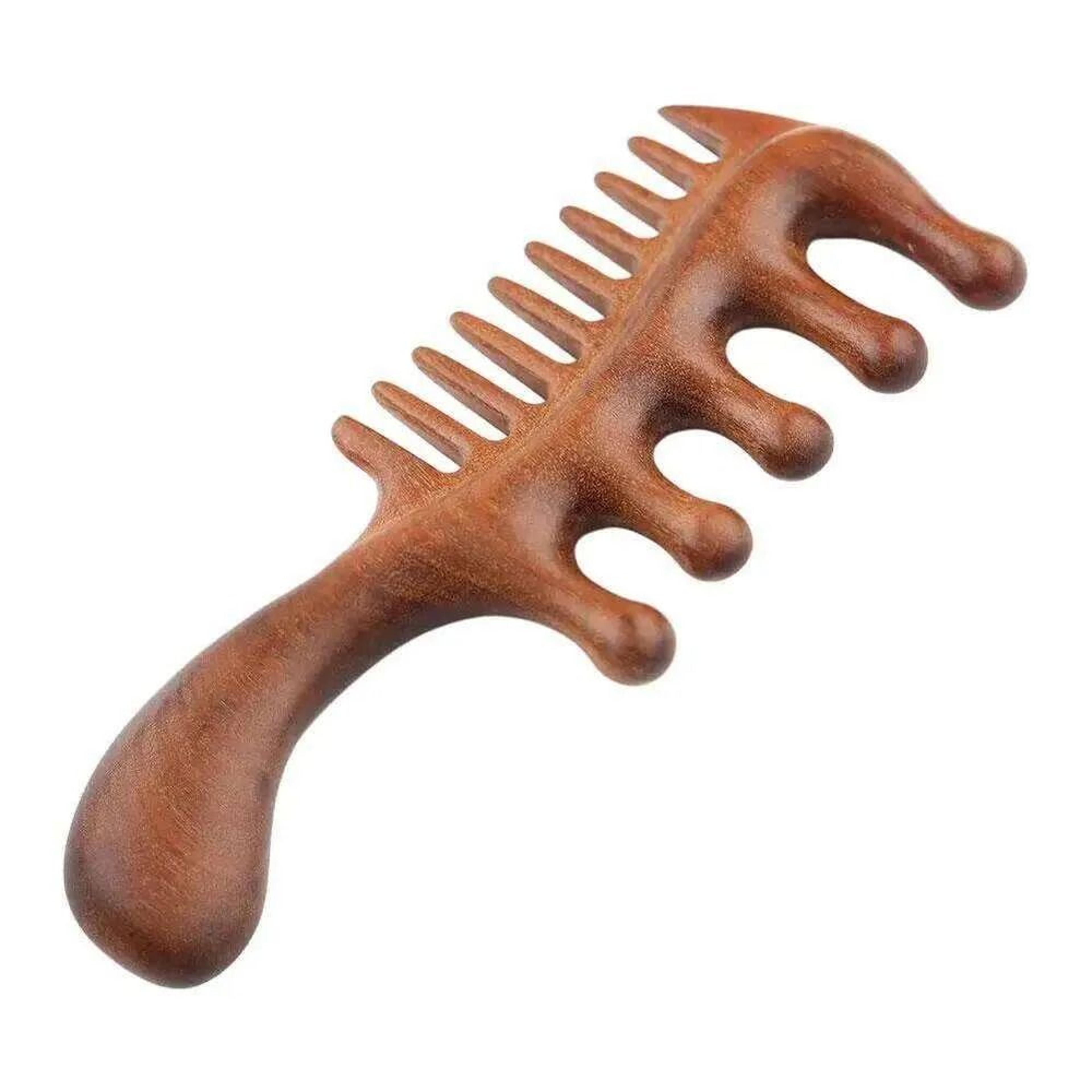 natural sandalwood wide tooth comb anti static detangling hair and scalp massager