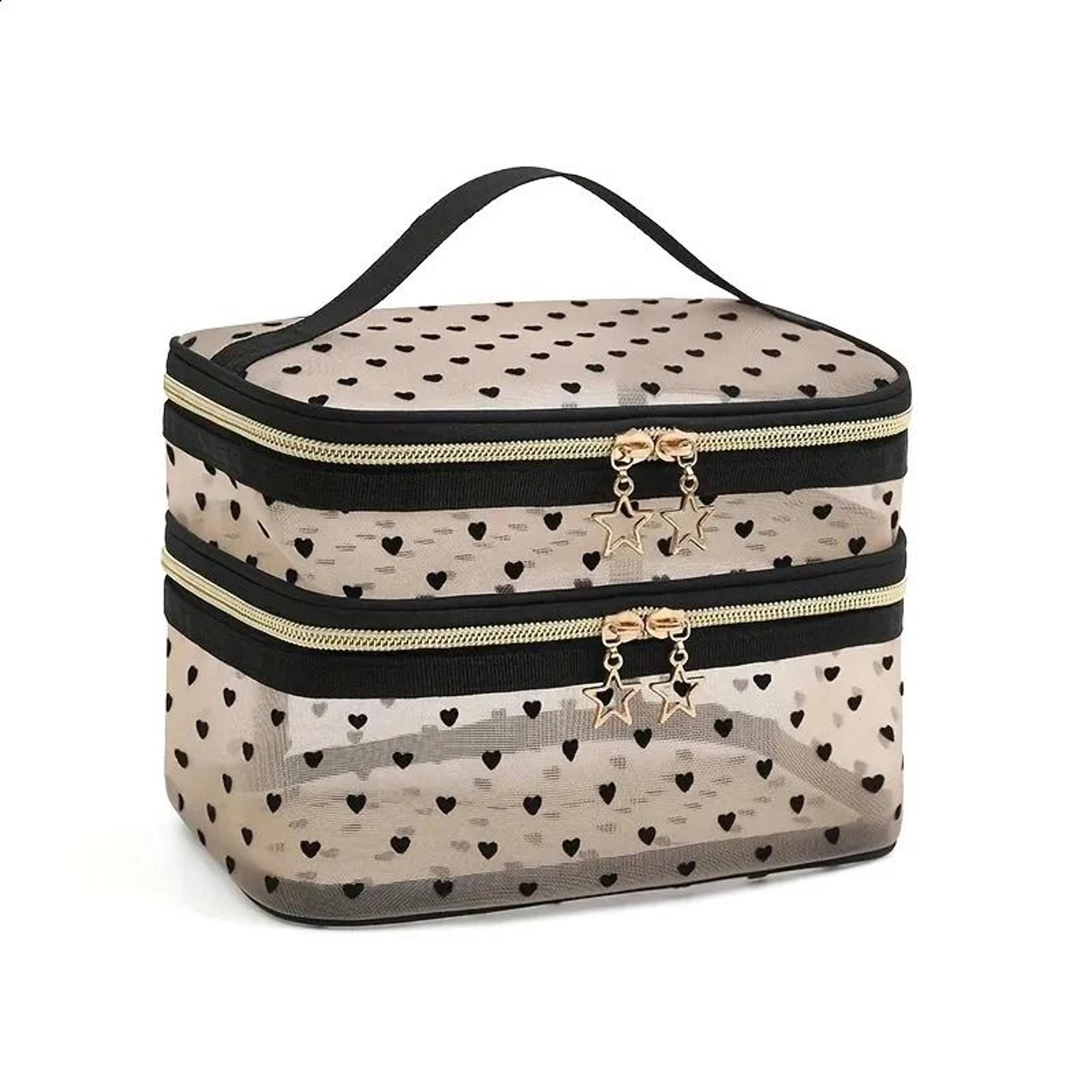 large double layer mesh makeup bag travel cosmetic organizer