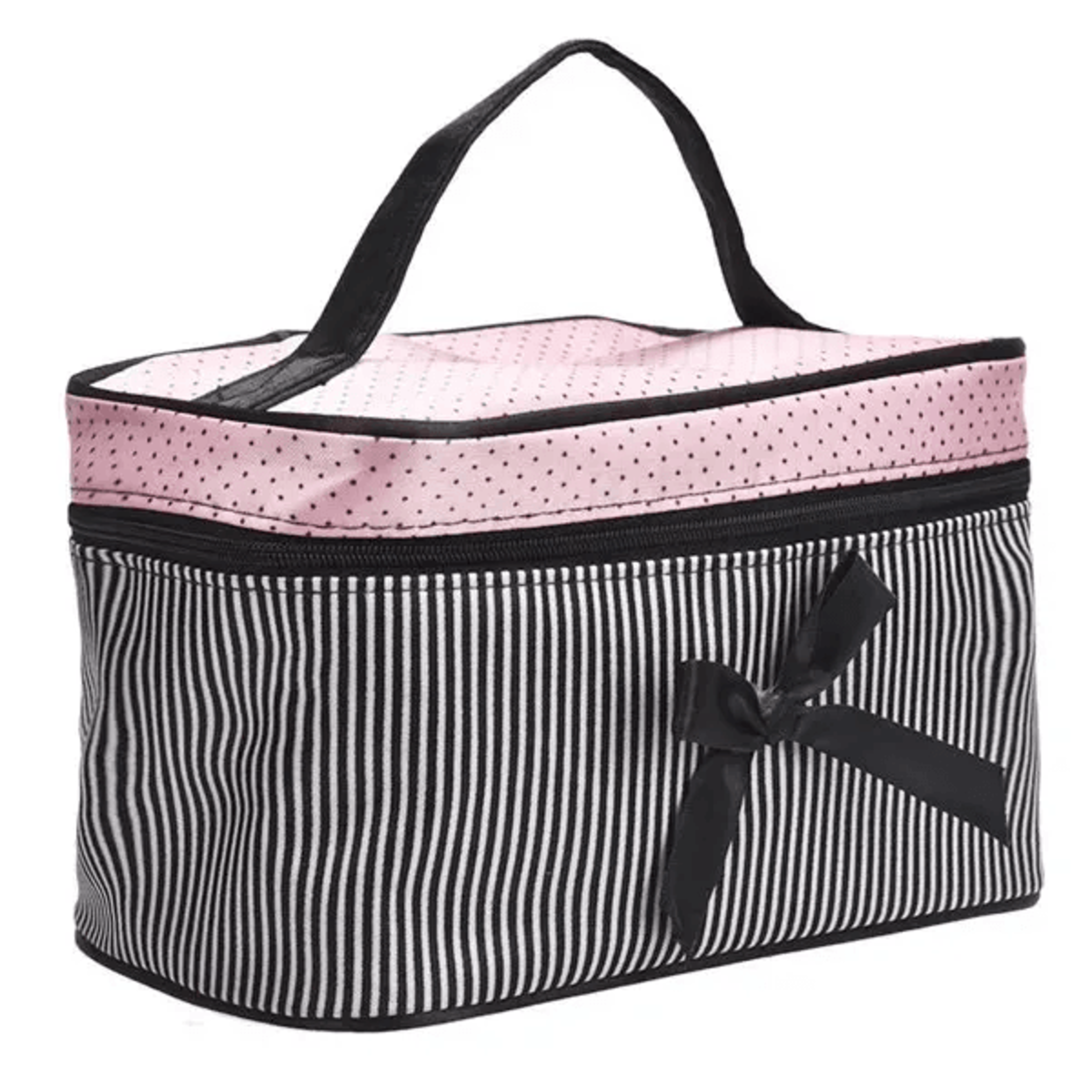 bow stripe travel makeup bag for women cosmetic toiletry organizer pouch