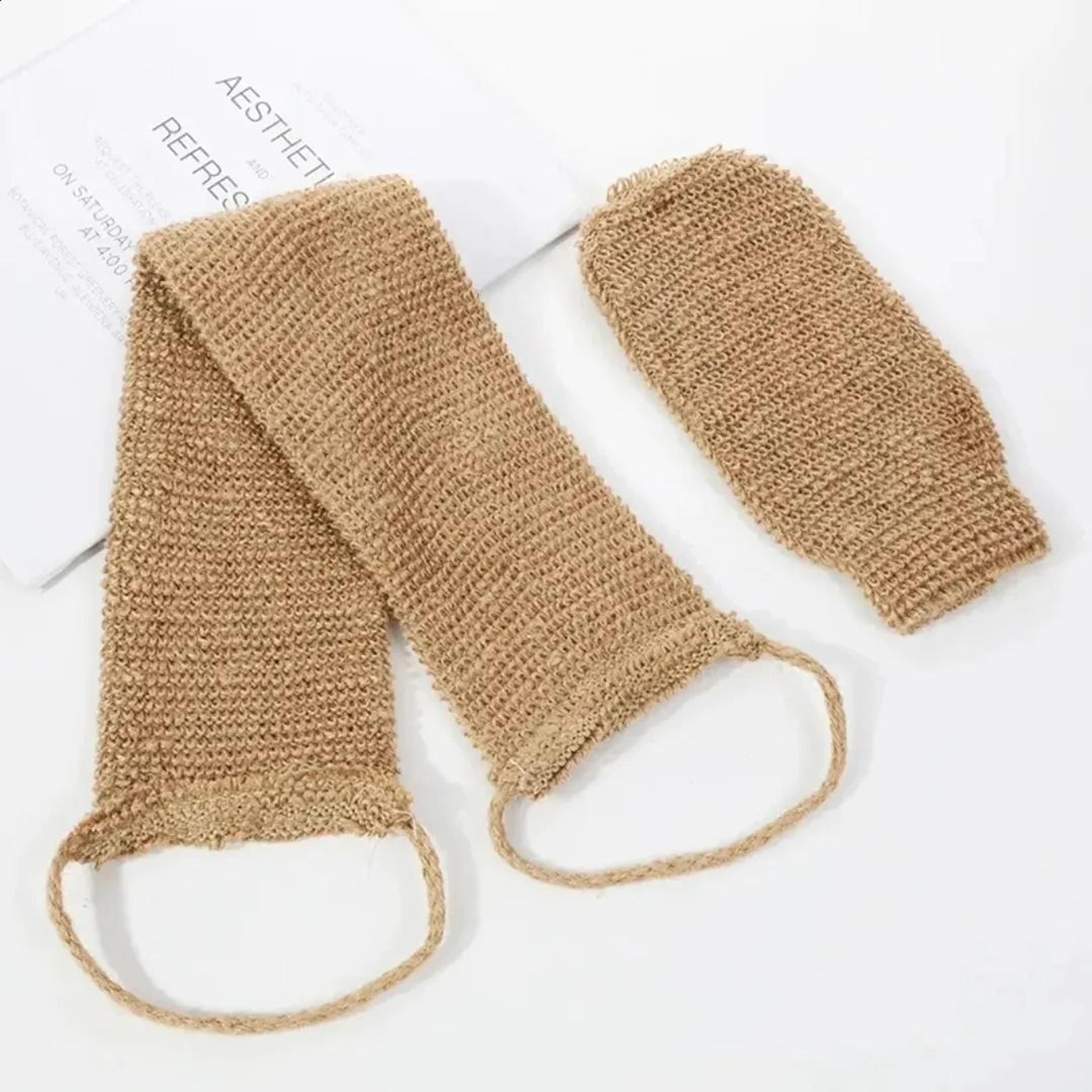 hemp back scrubber jute loofah strap and exfoliating glove shower kit