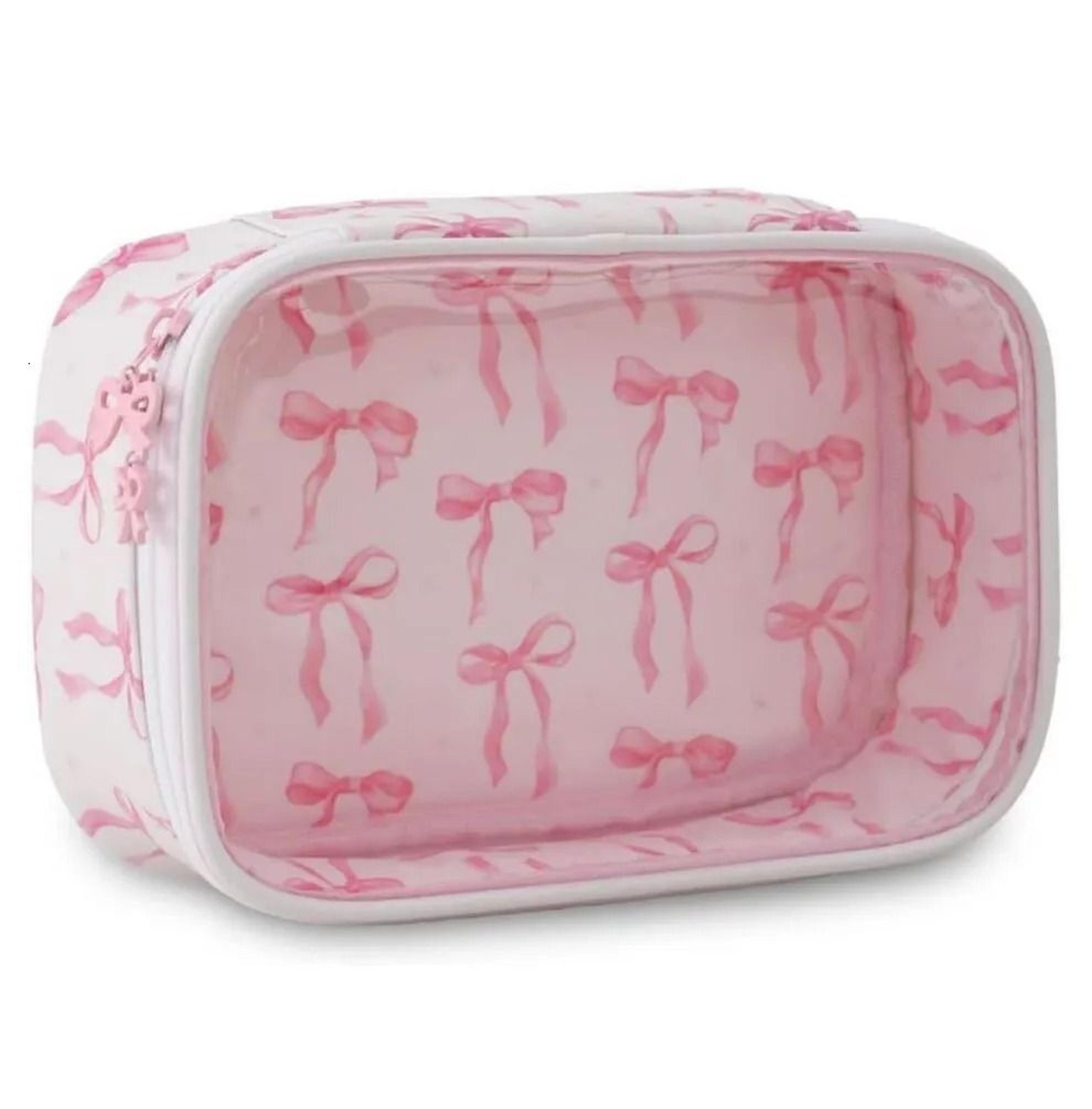pink bow clear makeup bag waterproof pvc travel cosmetic toiletry pouch