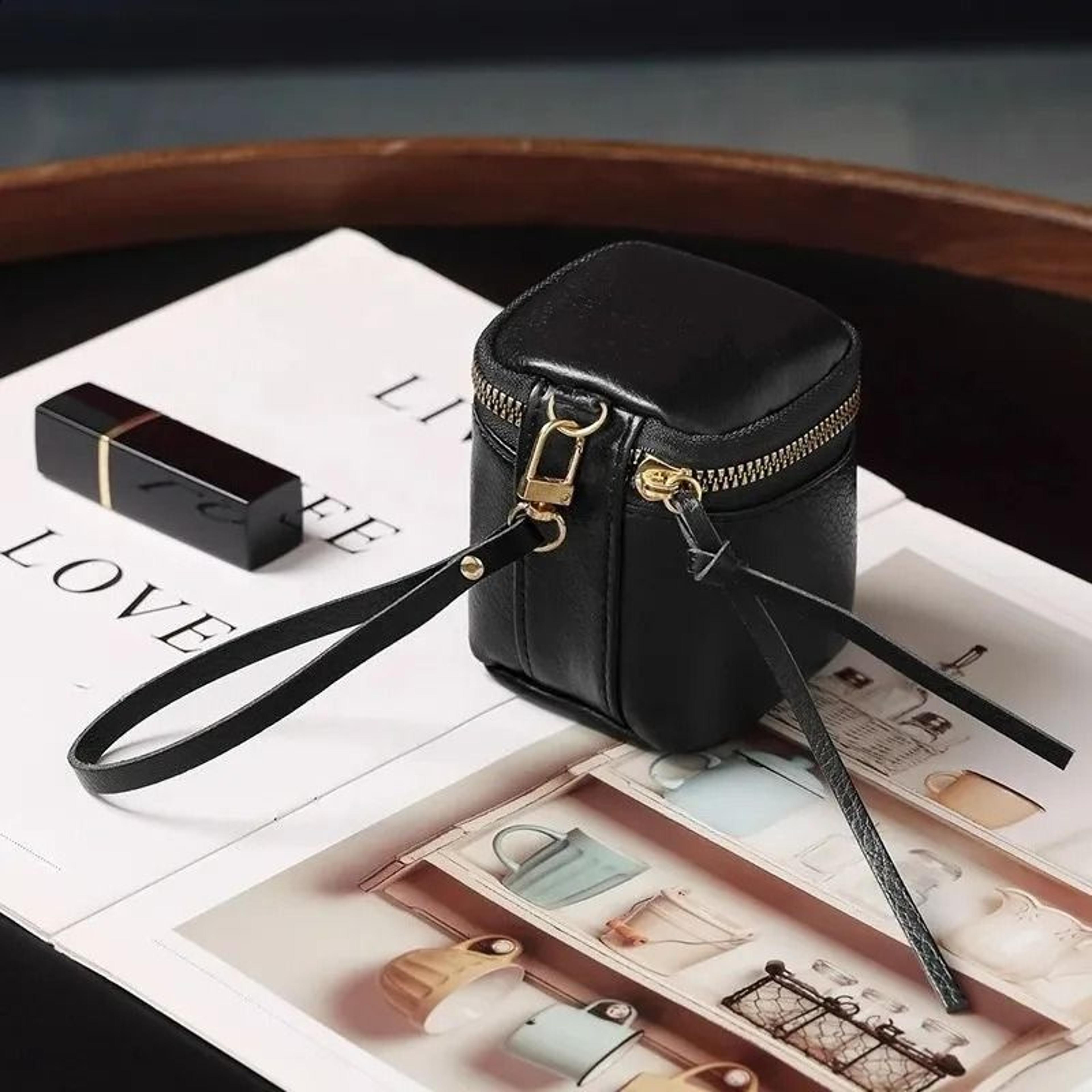 vintage leather small makeup bag lipstick organizer pouch for women