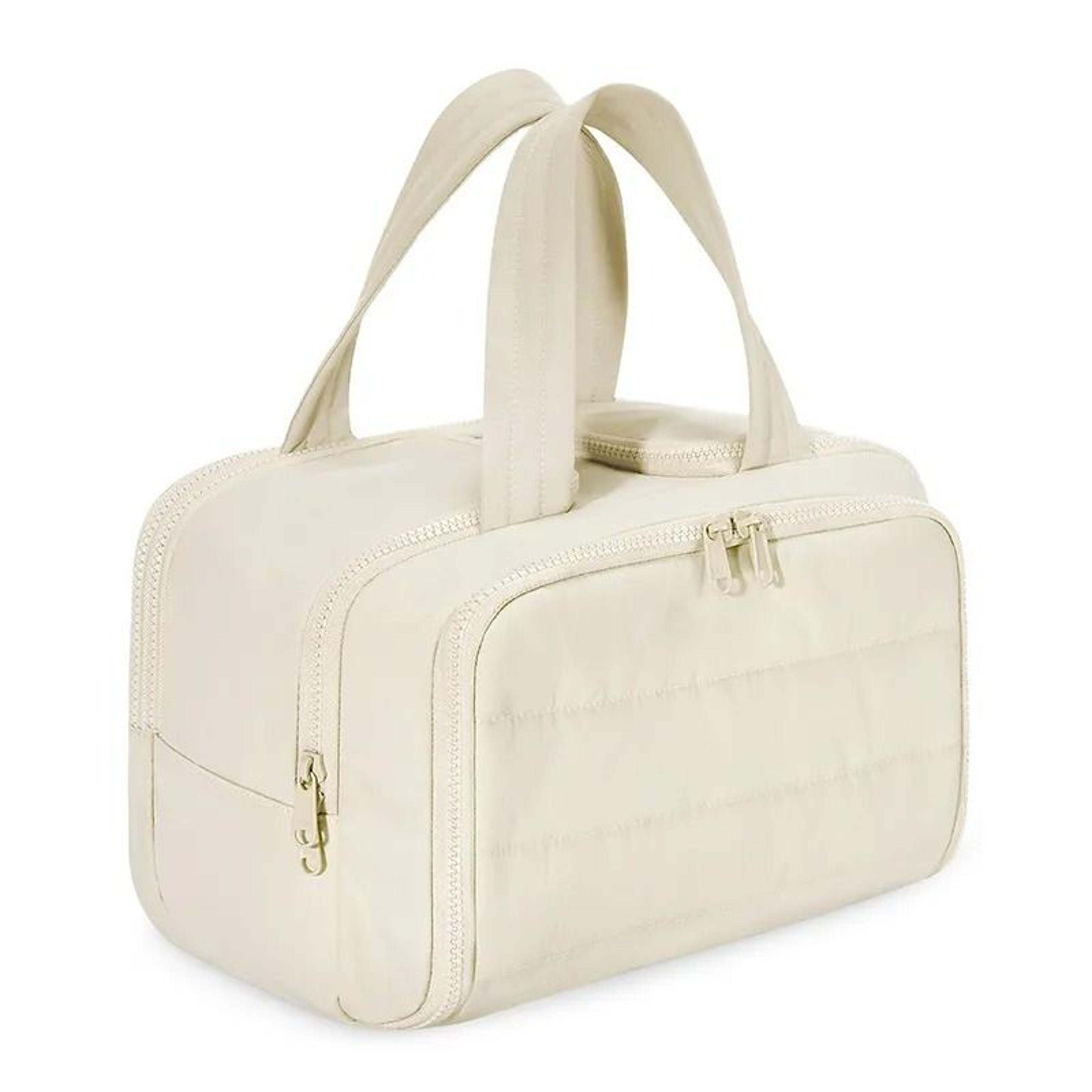 fluffy wide opening travel cosmetic bag large capacity portable makeup organizer