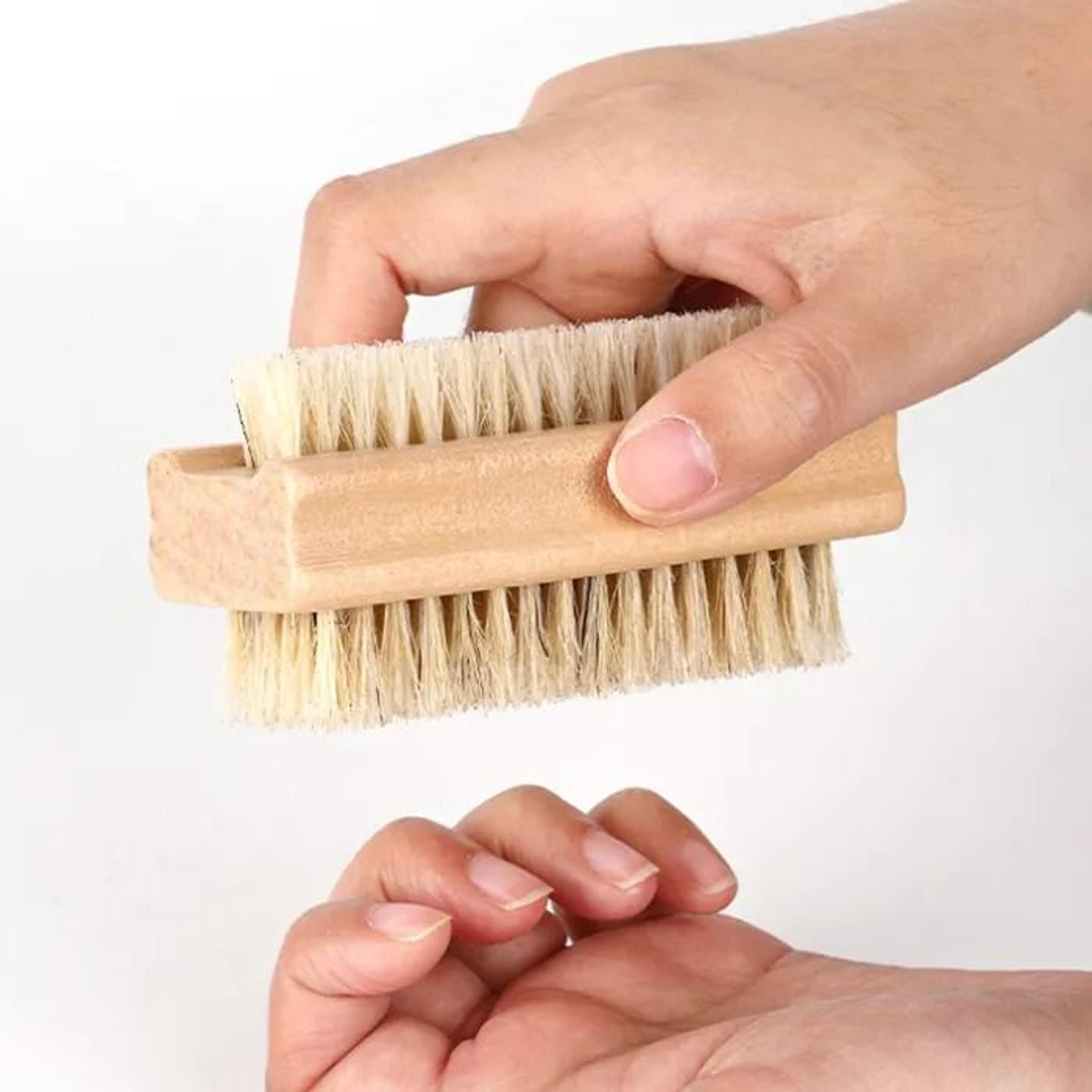 dual sided wooden nail brush with natural boar bristles for hand and nail cleaning