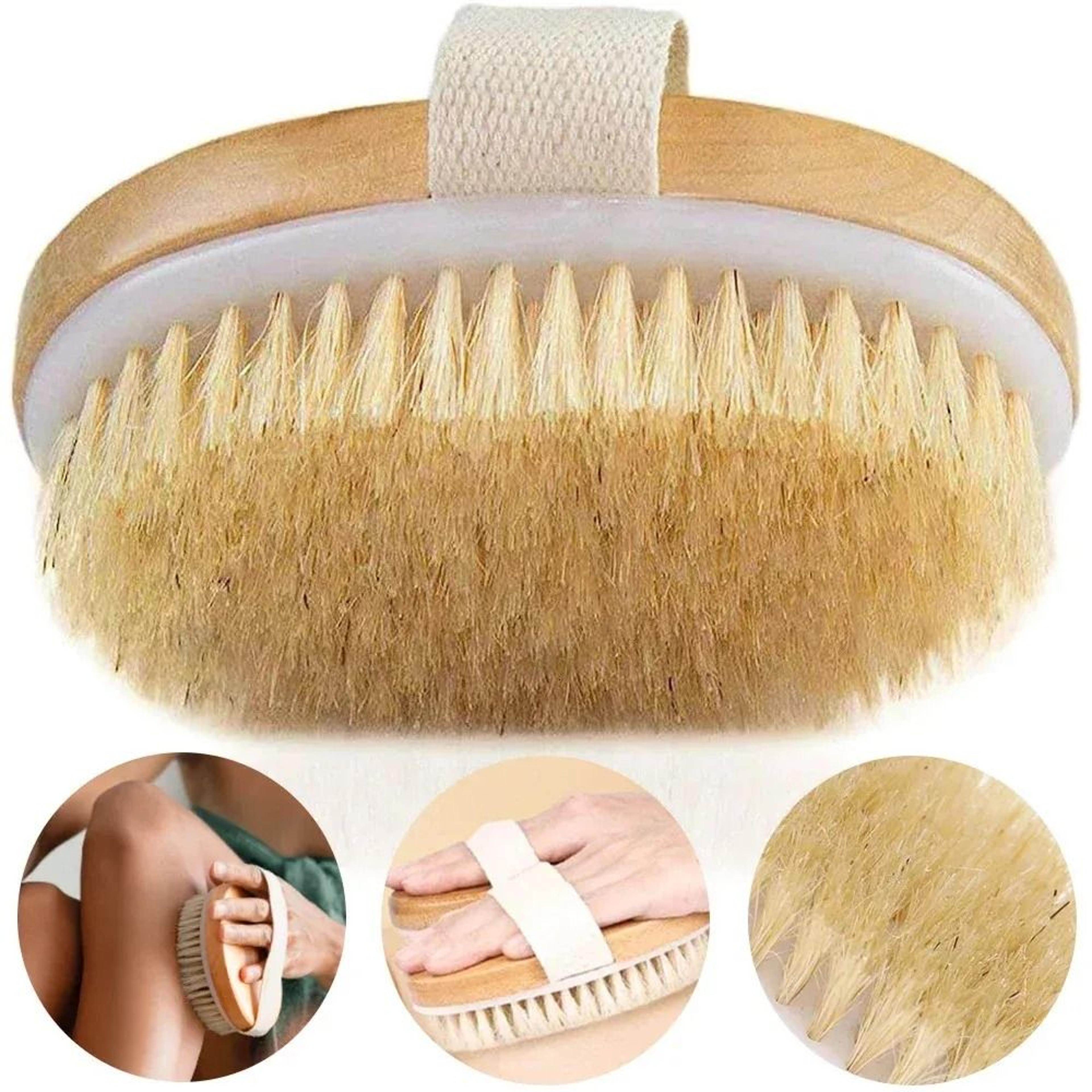 natural bristle wooden body brush for wet dry exfoliation