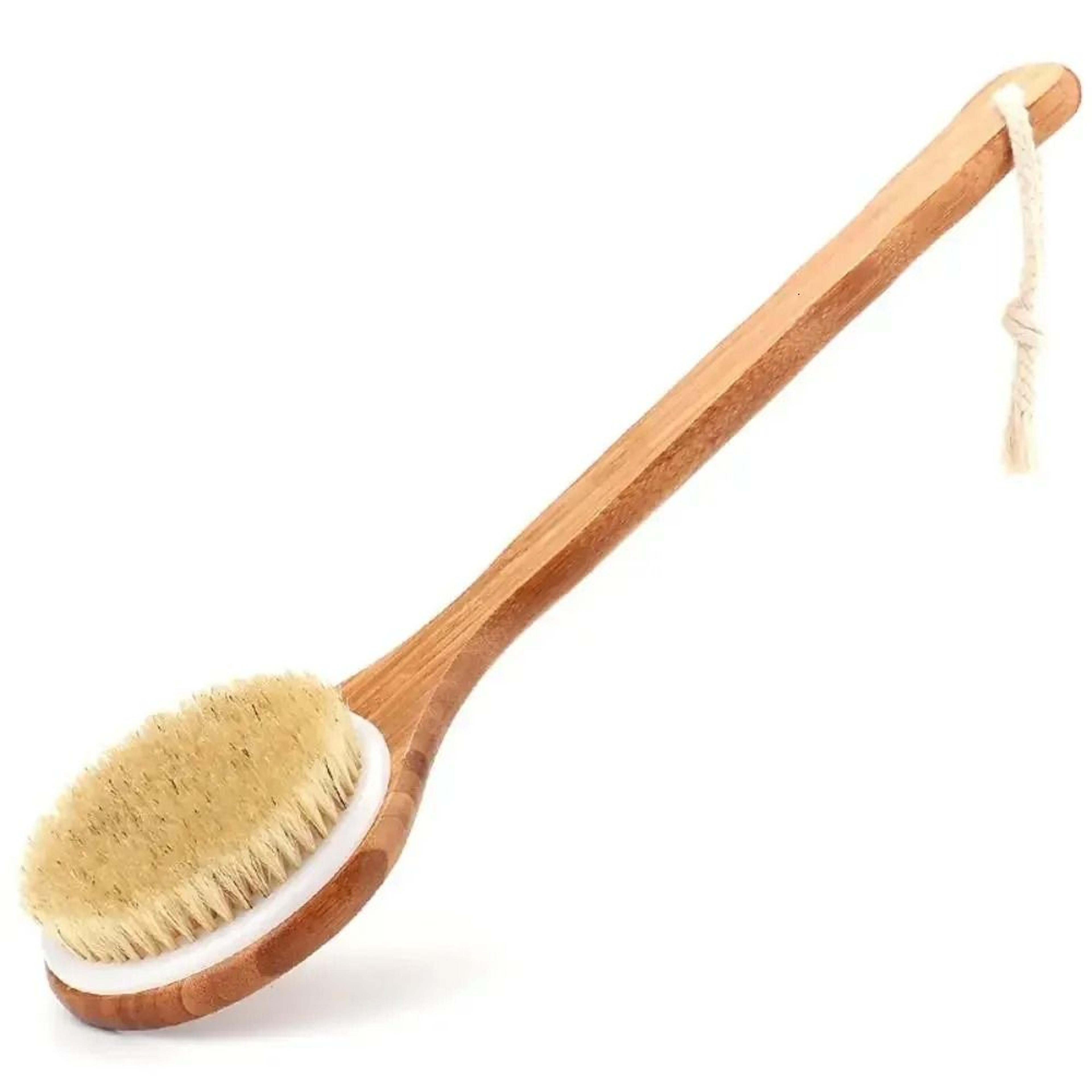 long handle boar bristle body brush for dry brushing and back exfoliation