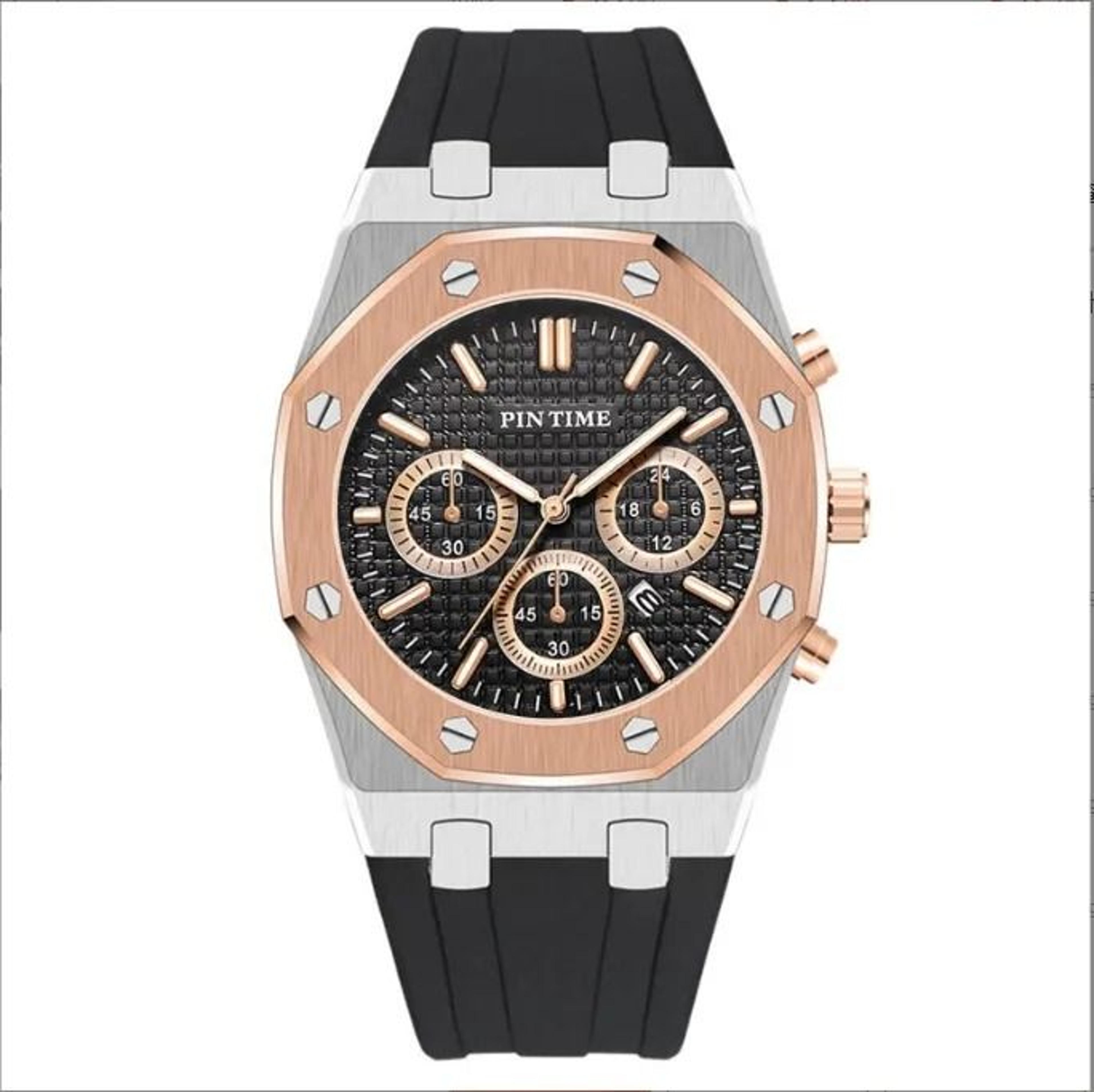 sports quartz watch with silicone strap and water resistant design