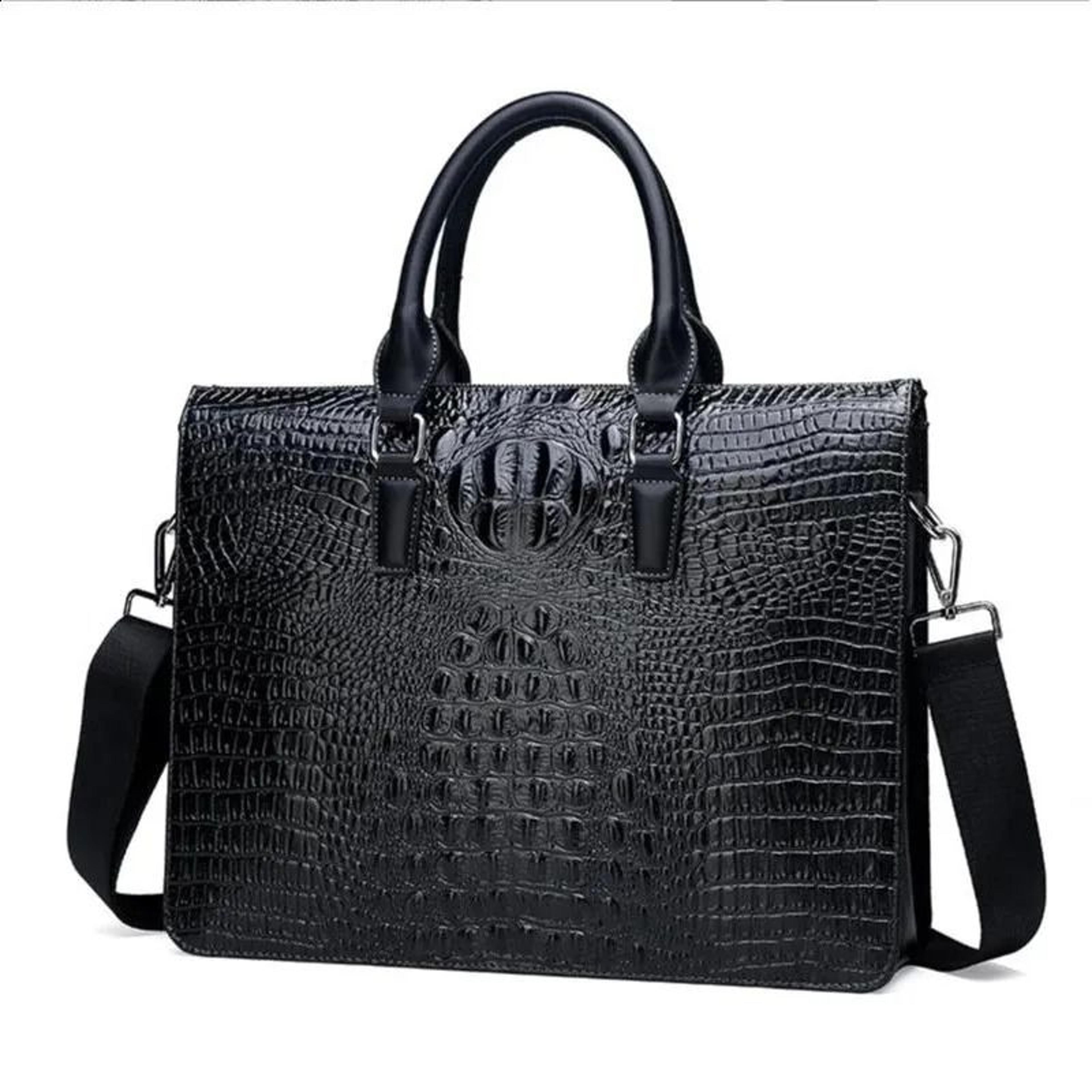 men alligator print pu leather briefcase laptop business shoulder bag