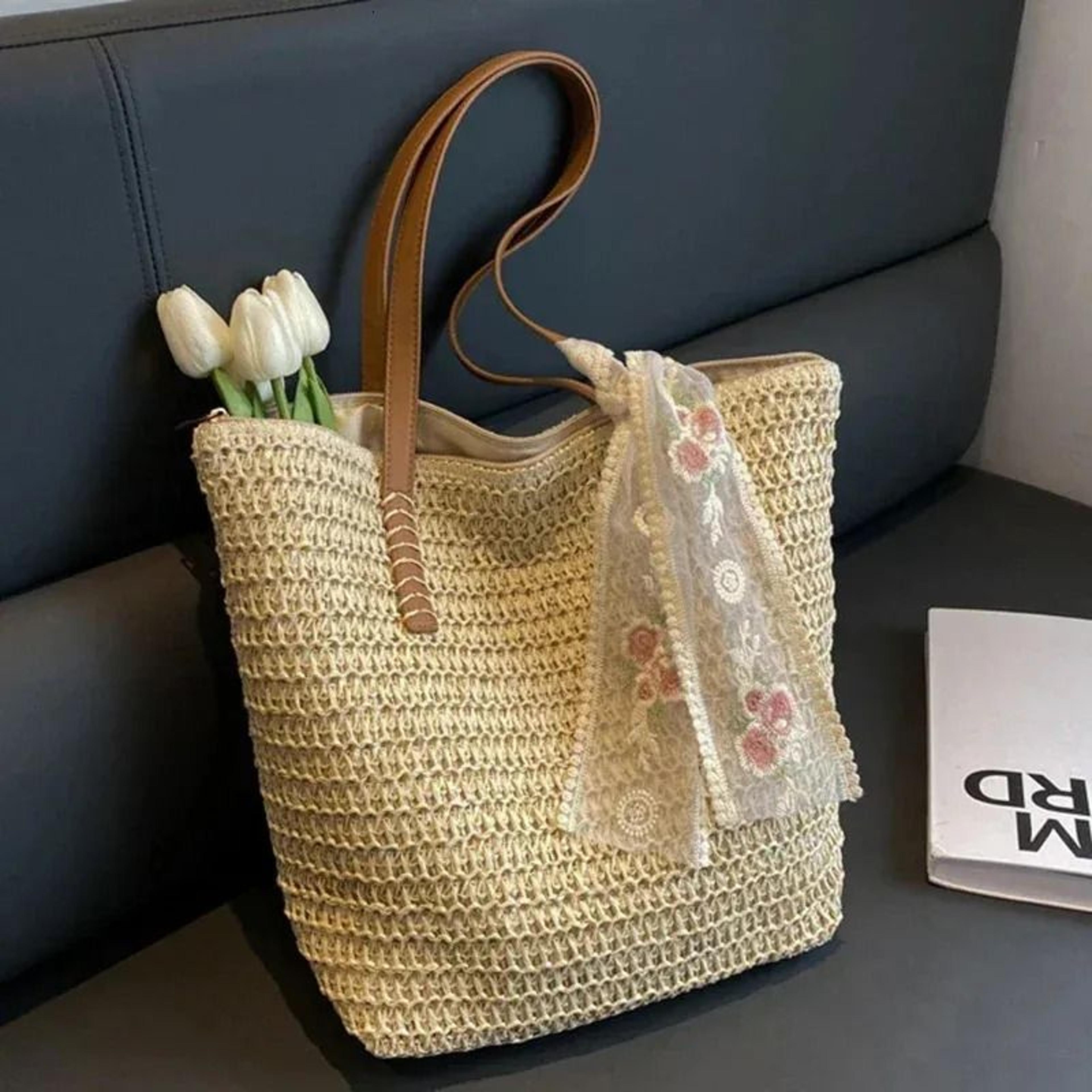 woven tote bag for women large capacity summer shoulder bag handmade style