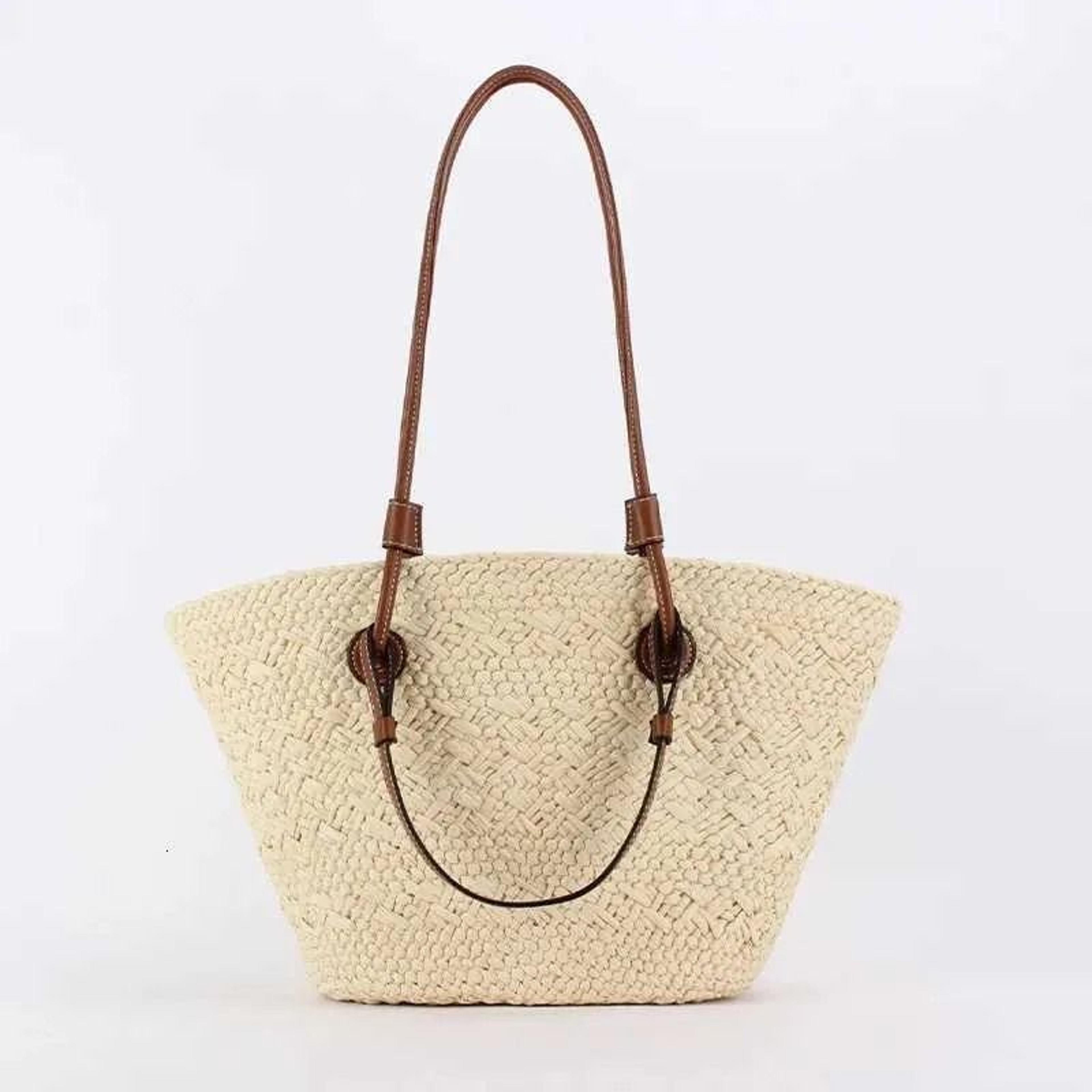 straw tote bag for women woven beach bag with top handle for summer vacation
