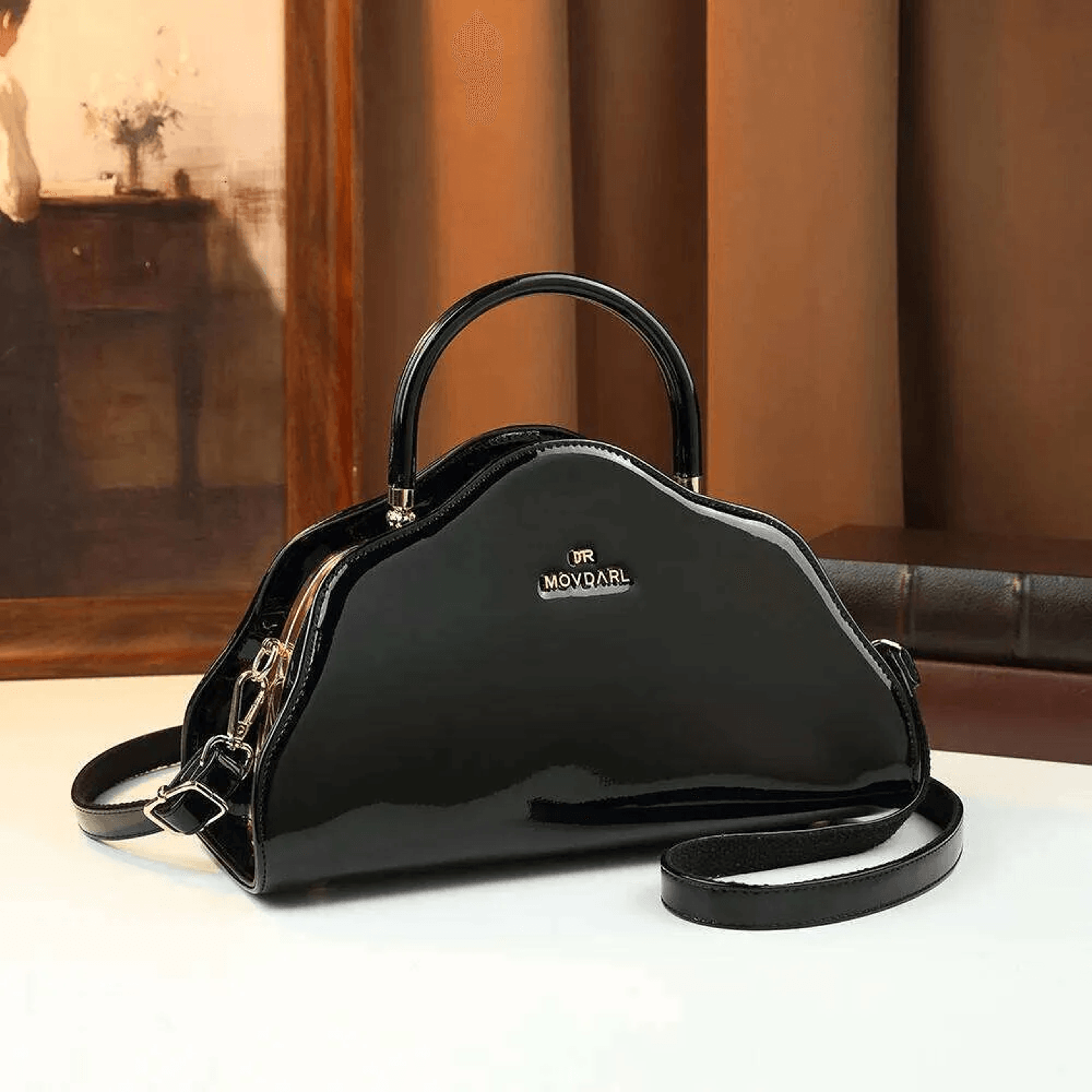retro patent leather shell handbag womens crossbody bag for daily commuting