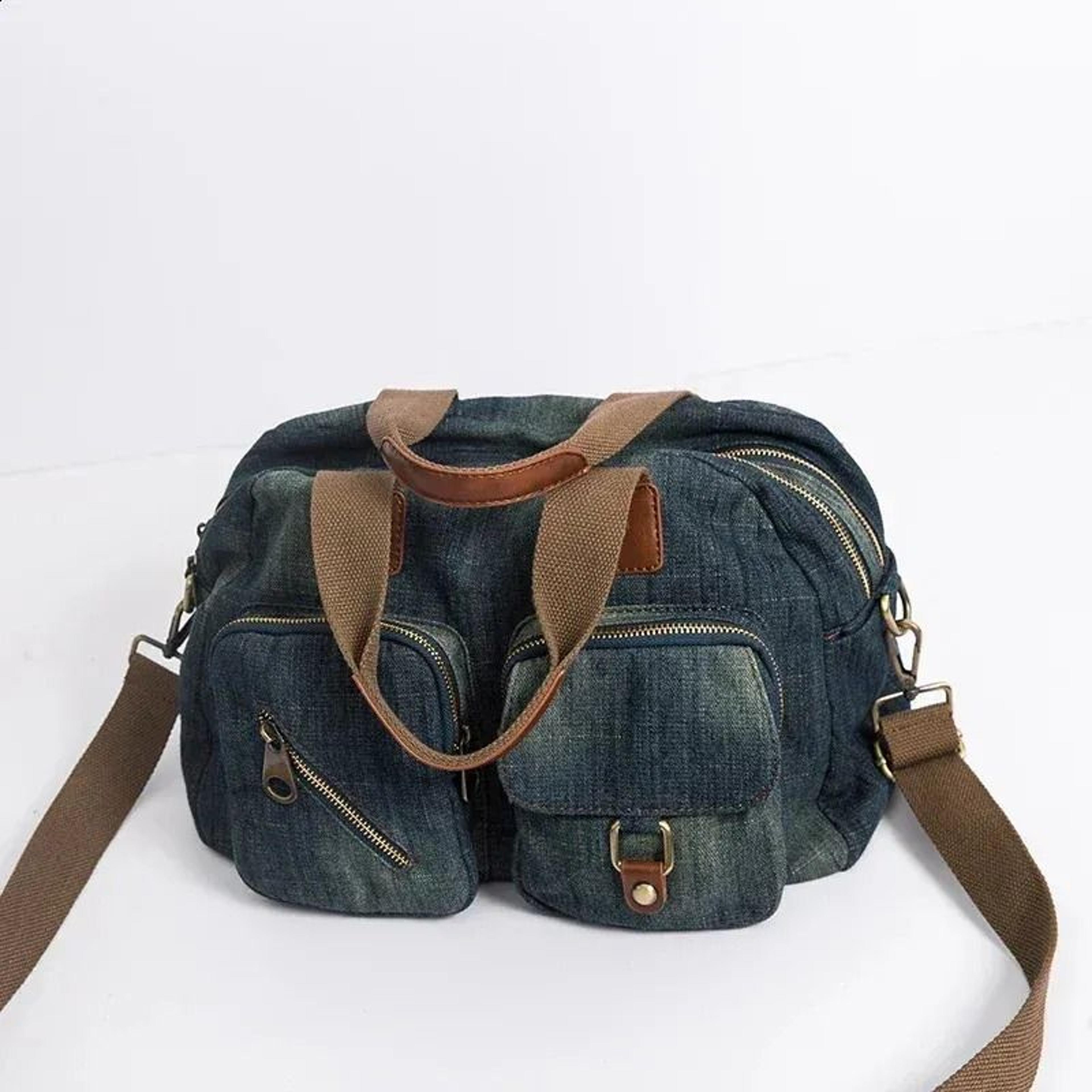 vintage denim crossbody bag for women large blue shoulder travel handbag