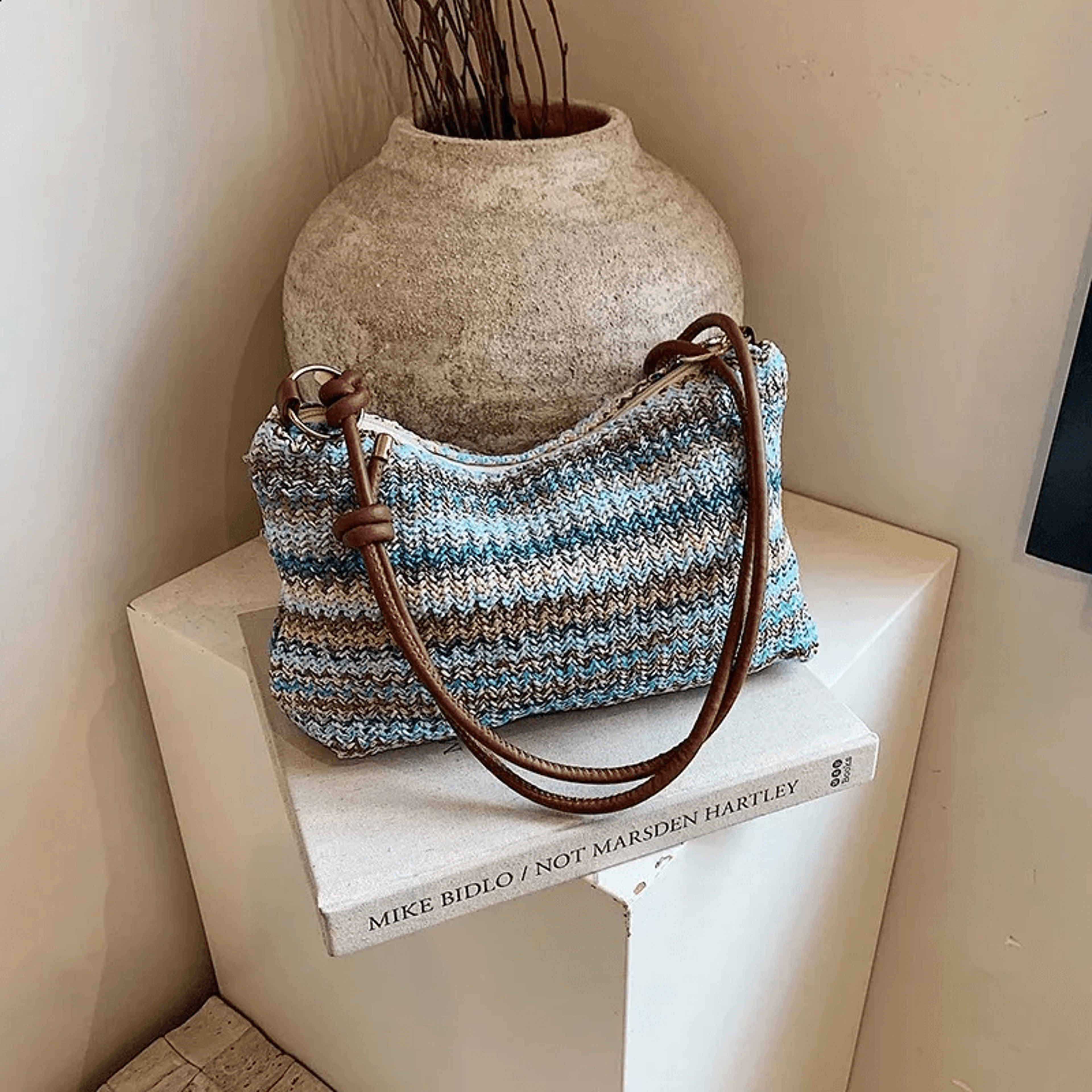 women striped straw tote bag large capacity zip closure beach shoulder bag with coin purse