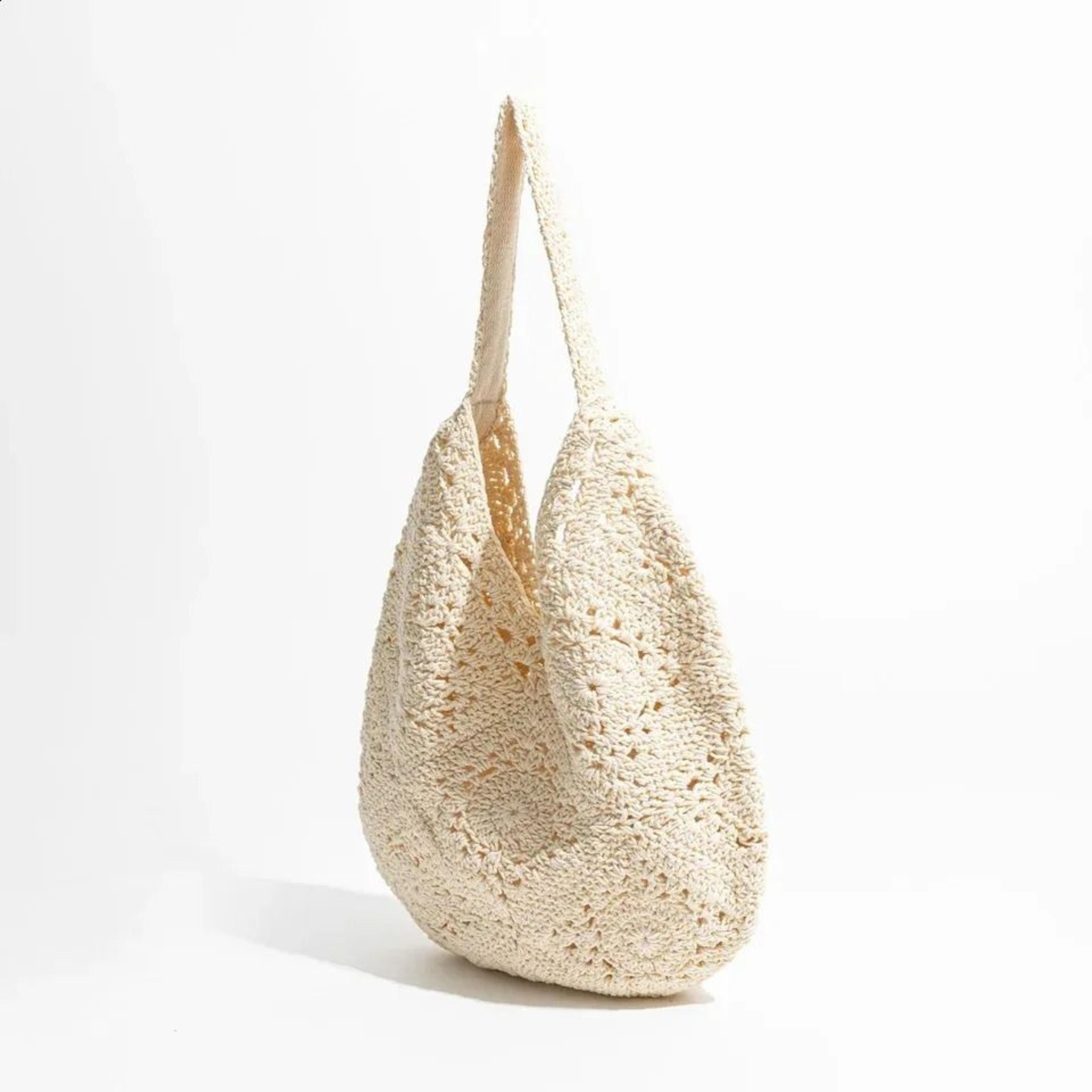 handmade crochet beach bag lightweight white knitted summer shoulder tote for women