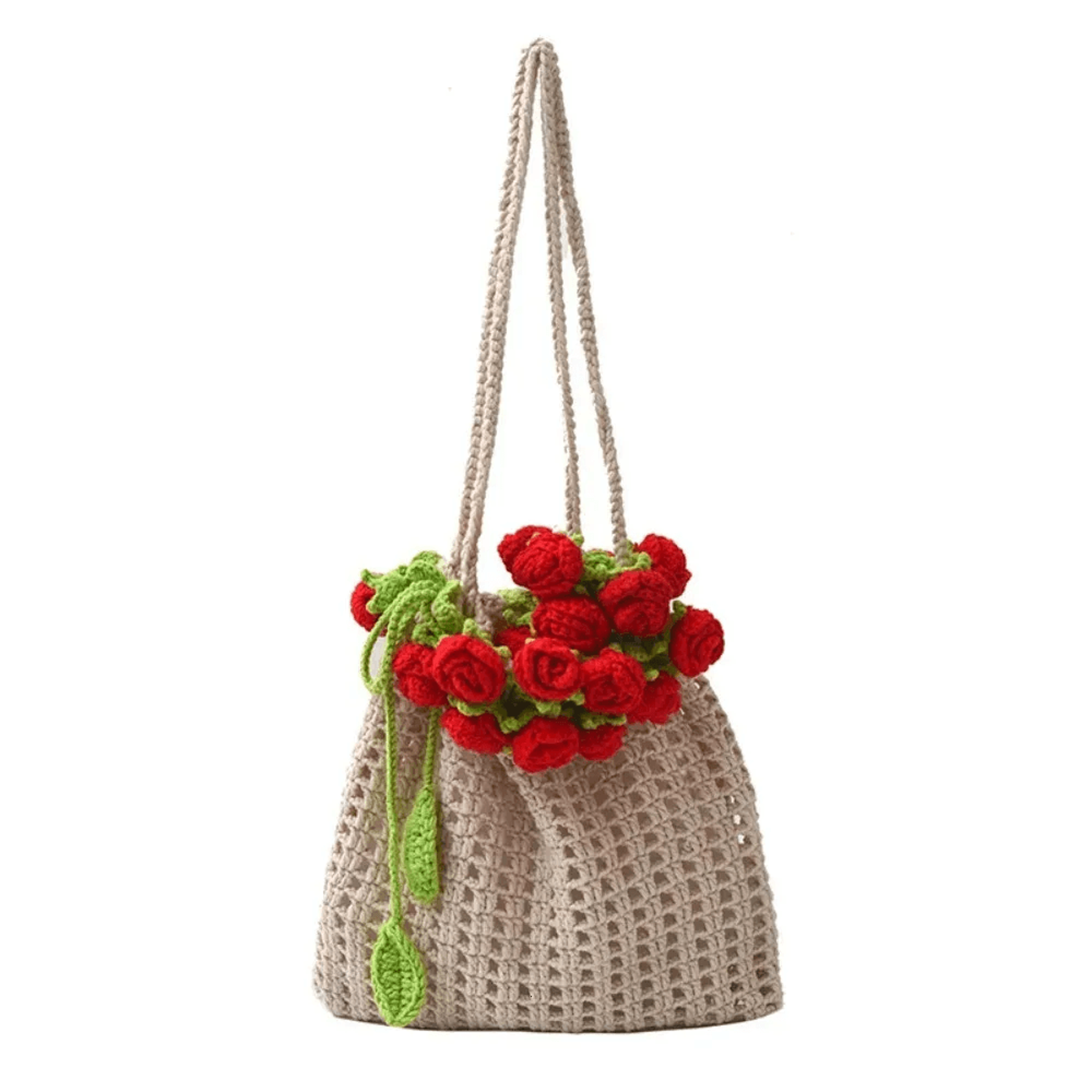 rose crochet flower bag cotton rope boho shoulder beach tote
