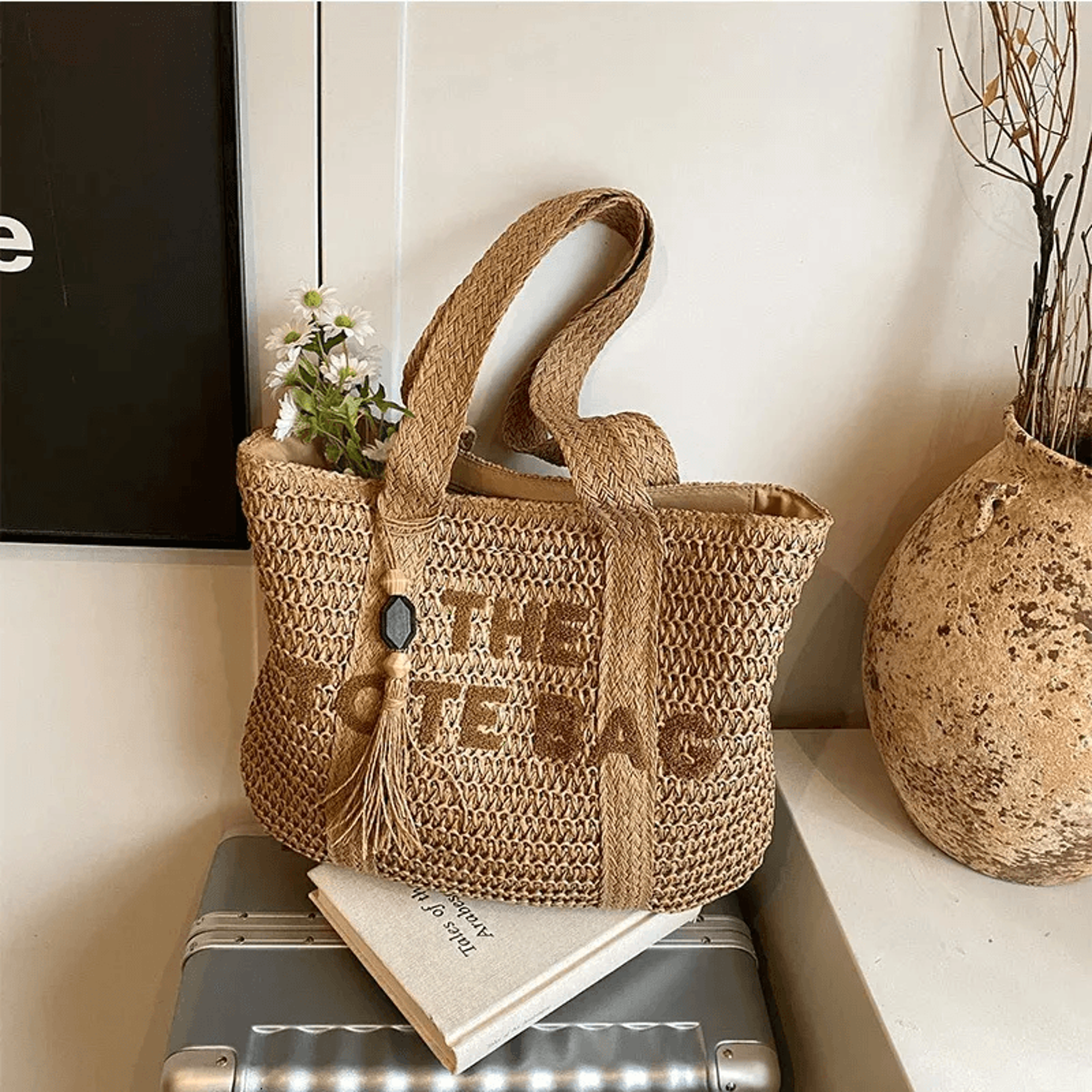 woven straw tote bag large capacity beach shoulder carryall for women