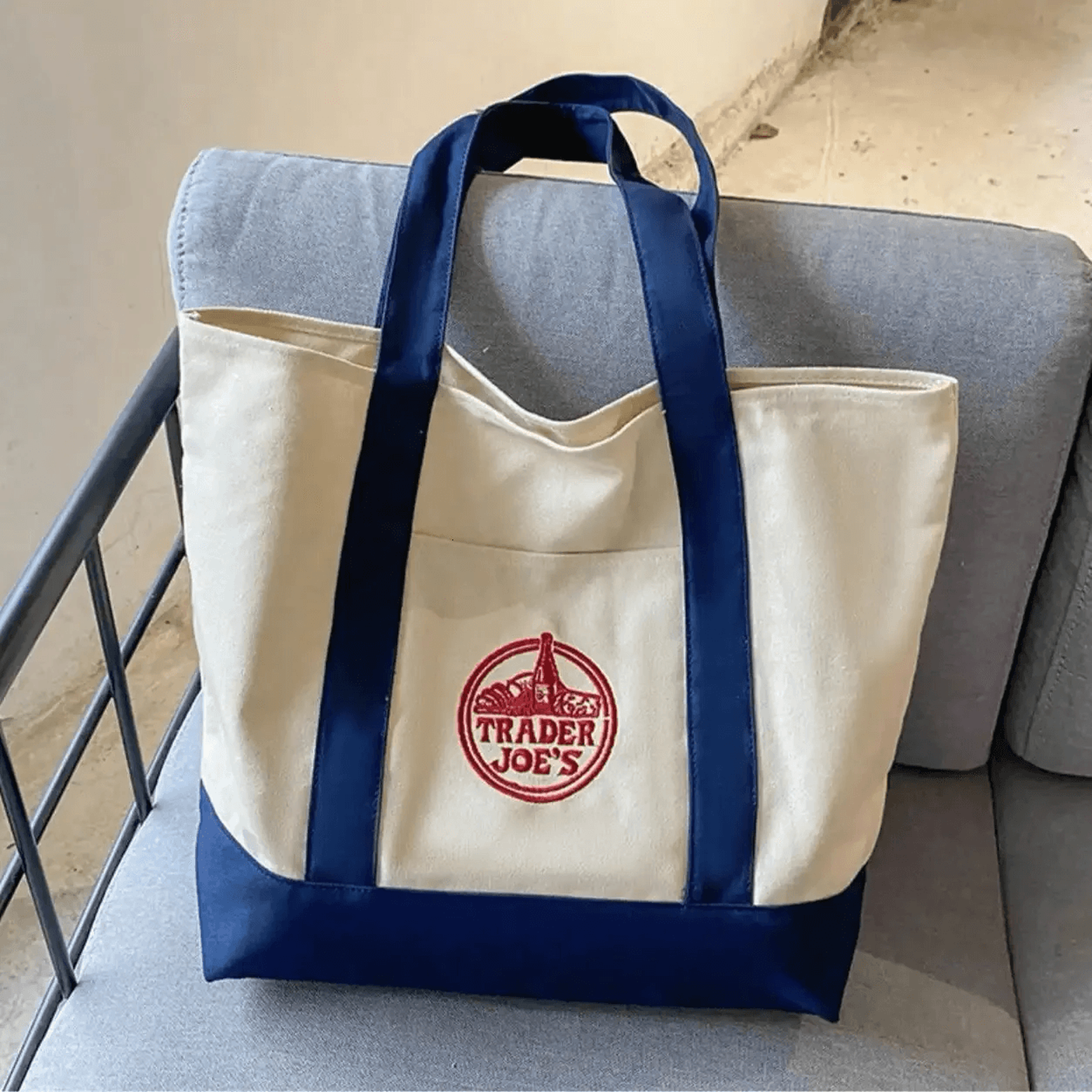 trader joe large canvas tote bag reusable grocery shopping bag