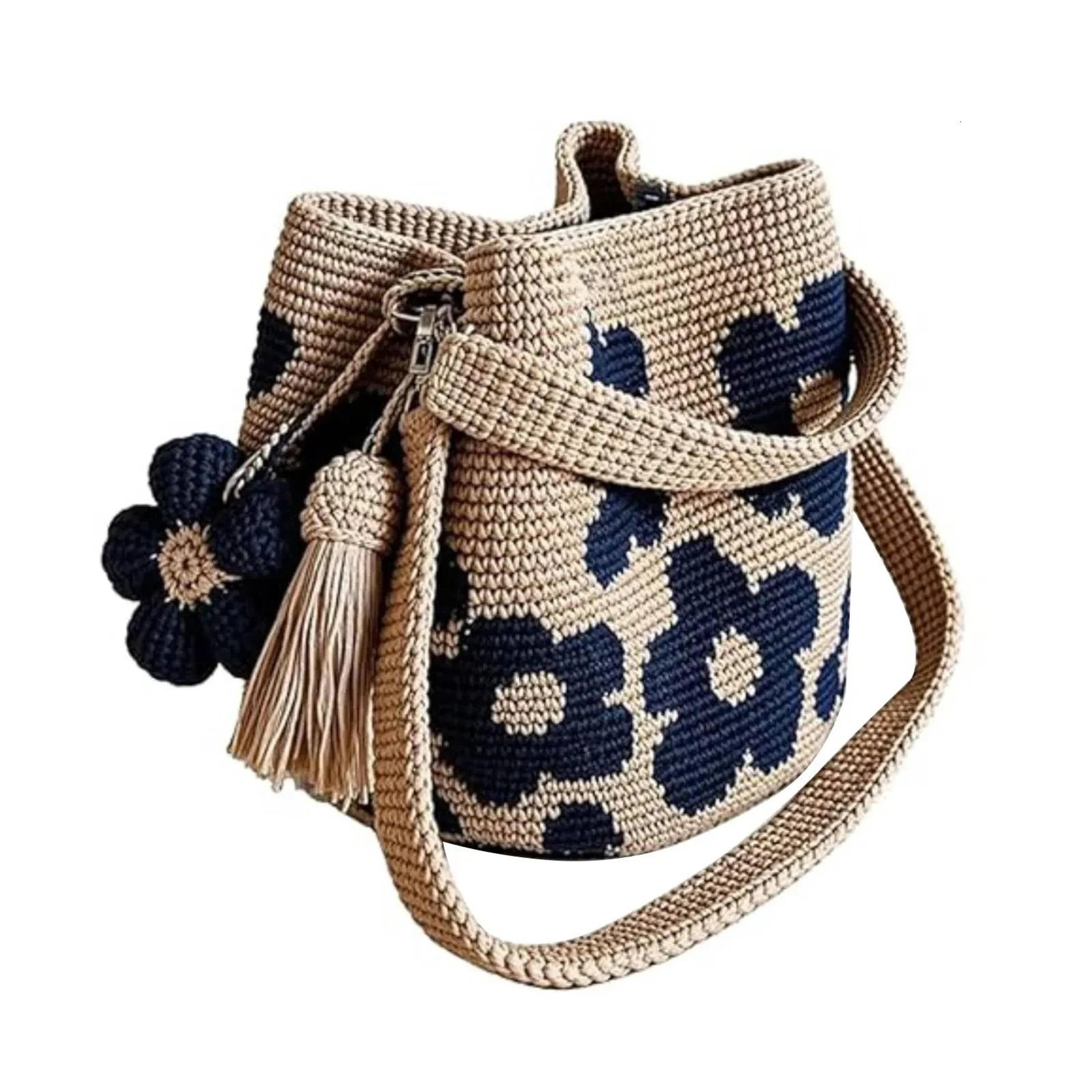 handmade crochet flower tote boho floral crossbody shoulder bag for women