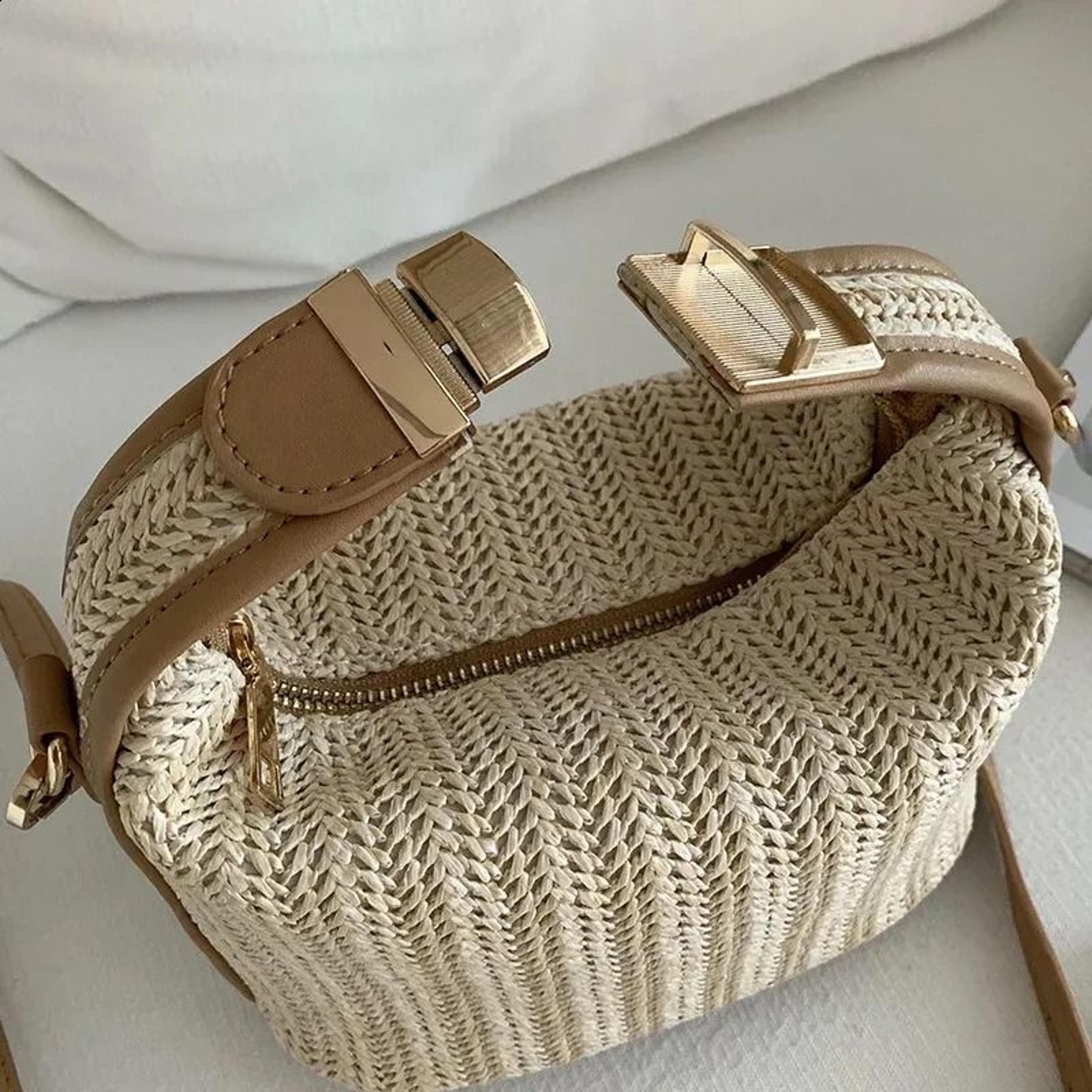 boho crochet straw bag soft knit summer shoulder purse for women