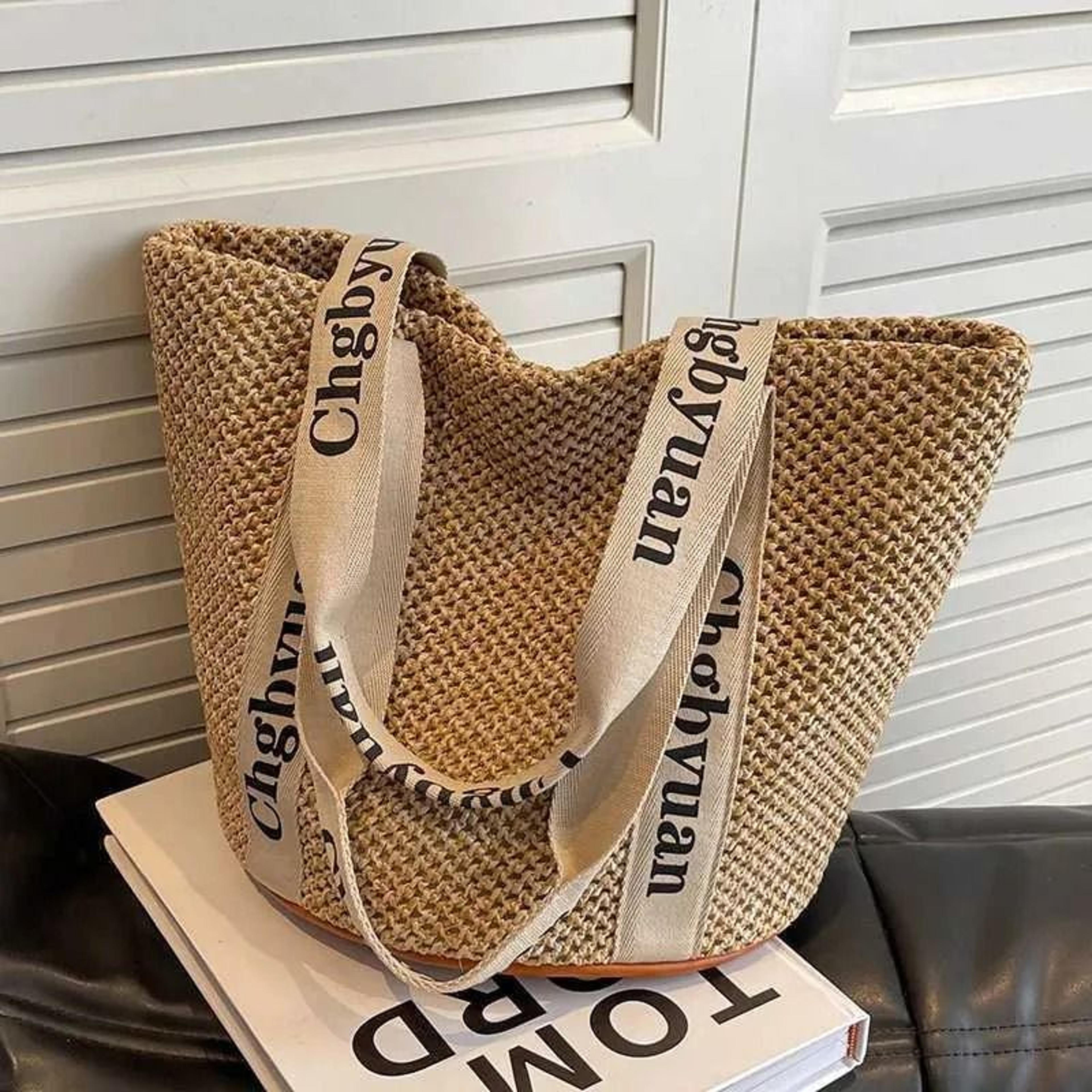 woven bucket bag for women large capacity shoulder beach tote