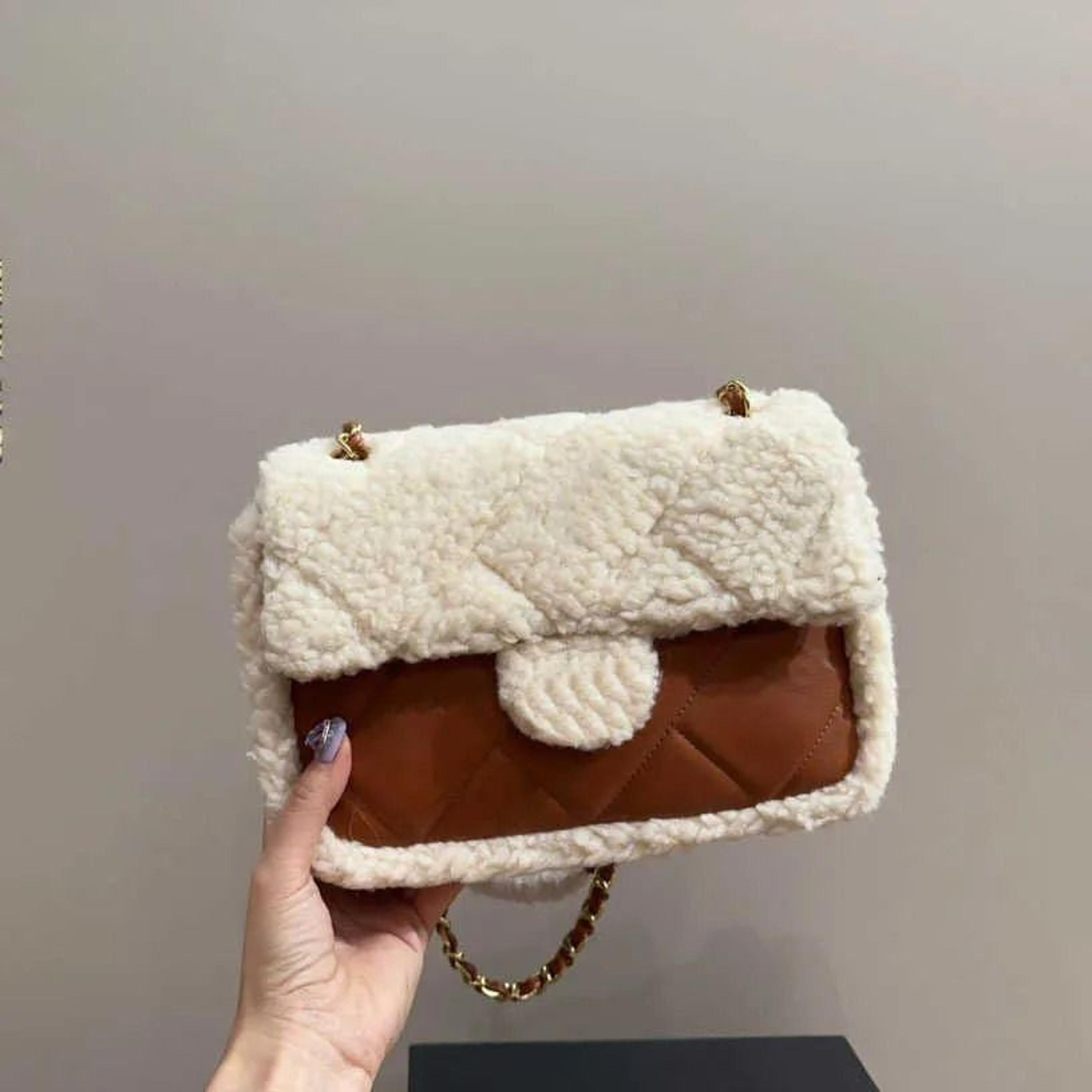 winter wool shoulder bag fur flap chain crossbody handbag