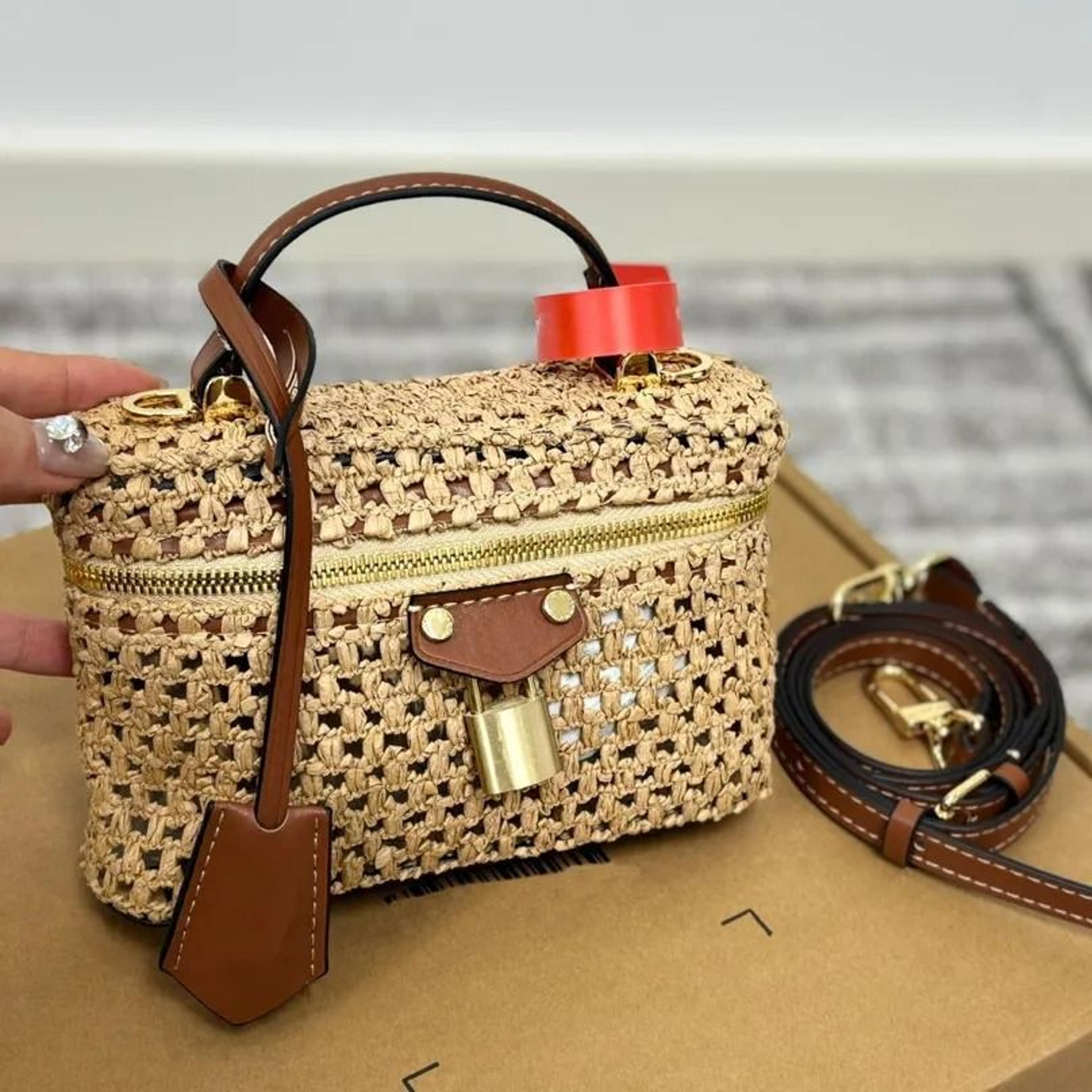 womens rattan shoulder bag woven straw beach bucket bag for summer vacation
