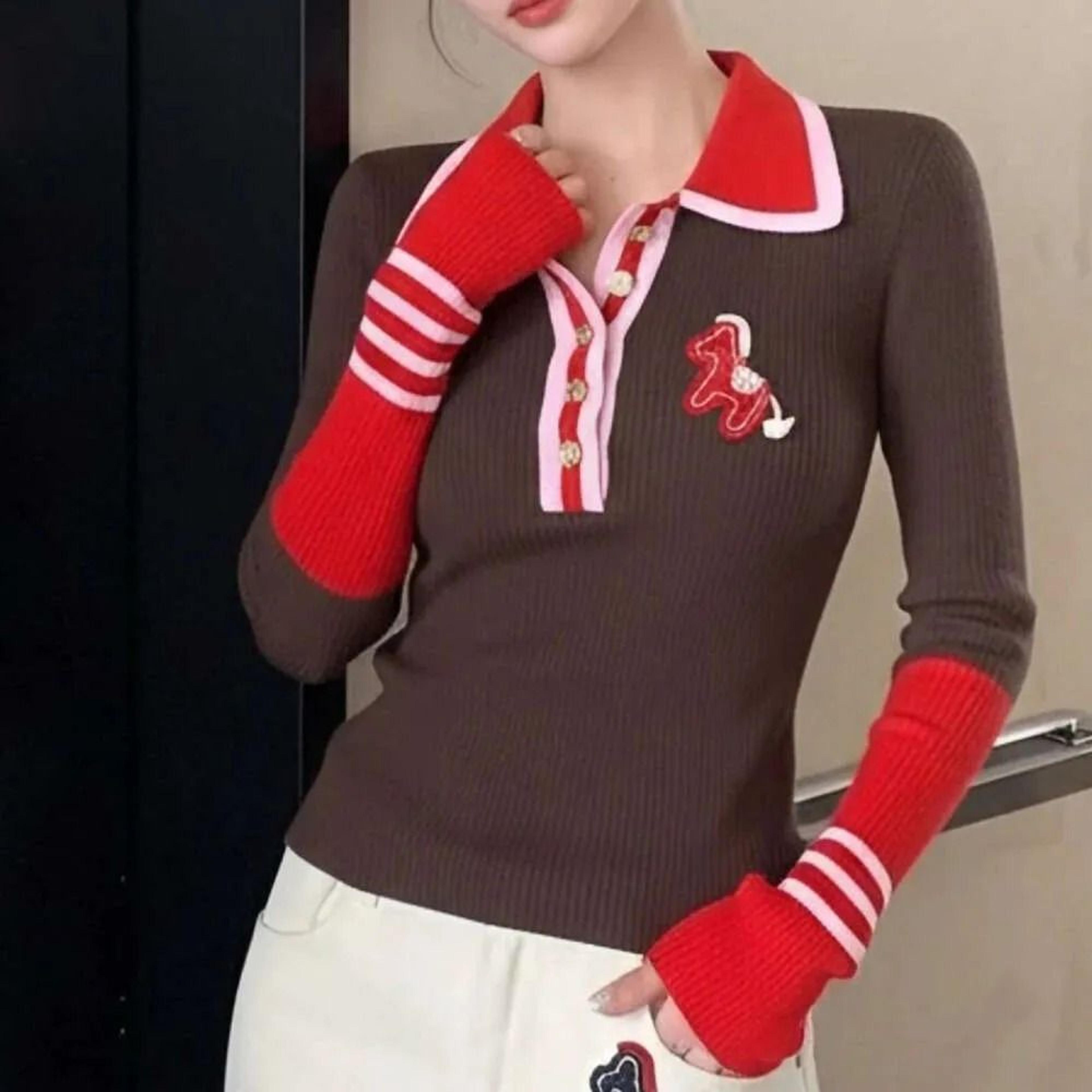 retro floral embroidered womens knit sweater slim fit early spring top