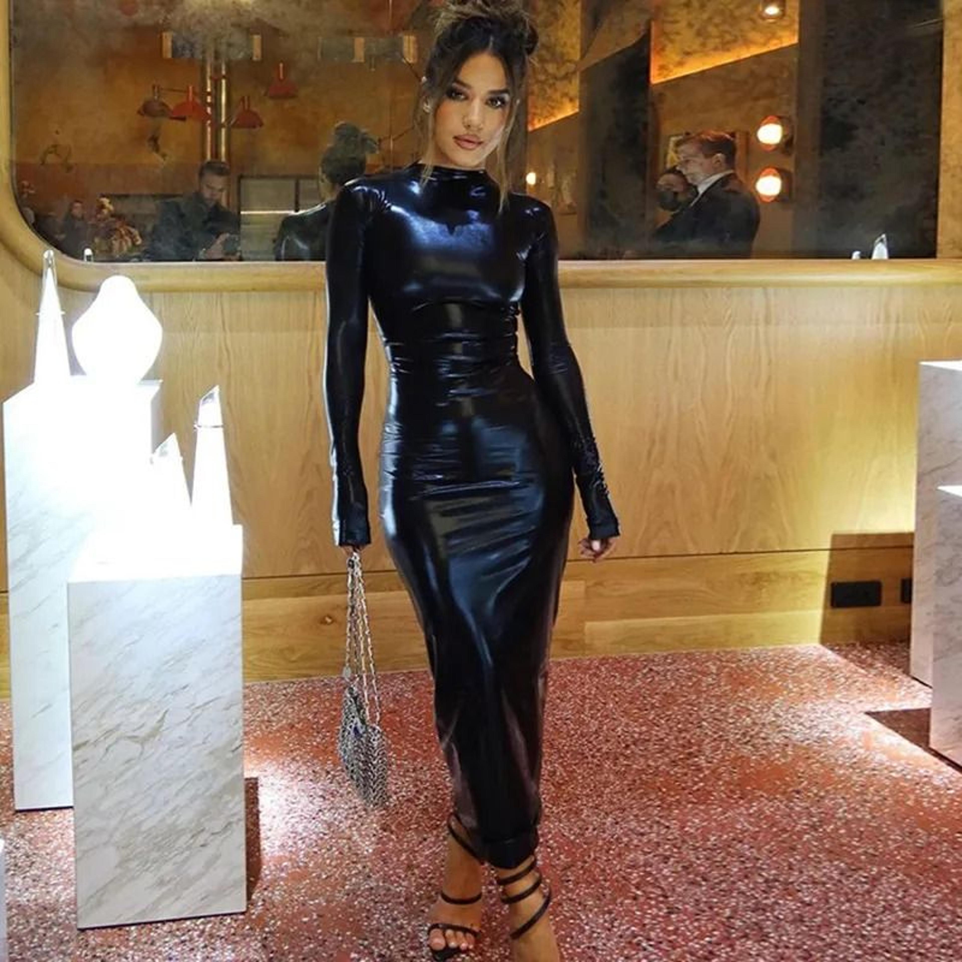 leather bodycon midi pencil dress for women club party wear