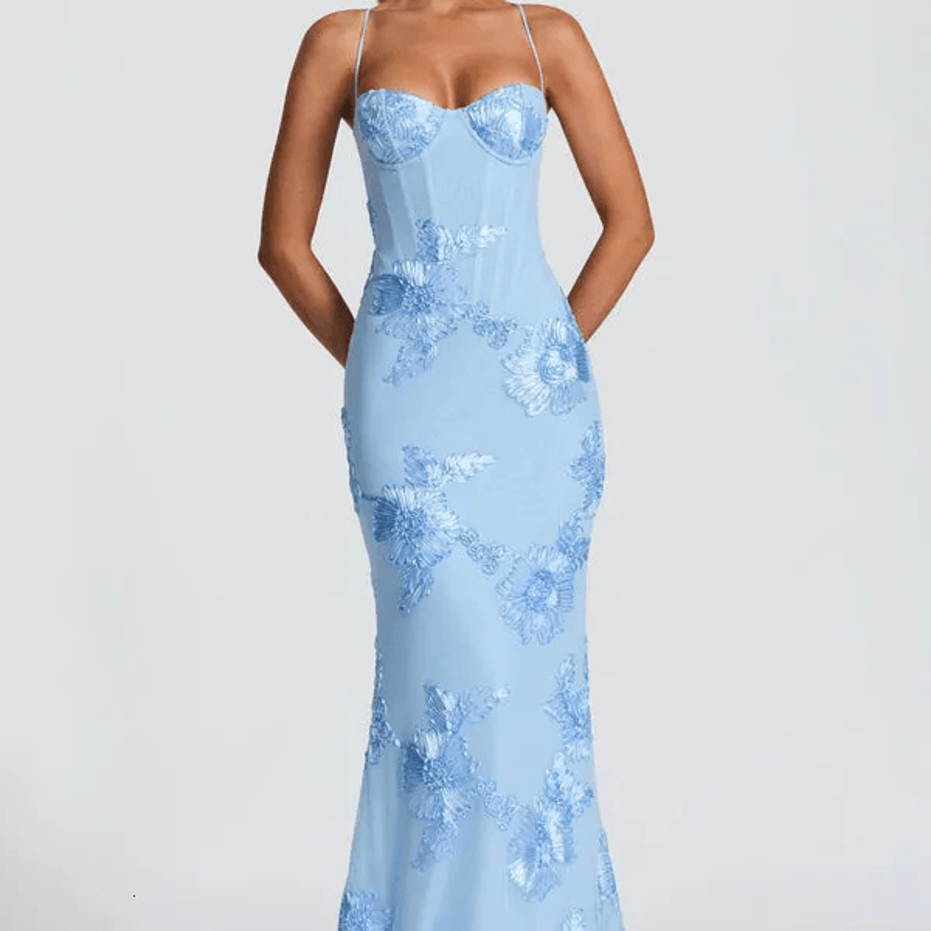 floral embellished strapless evening dress slim fit backless formal party gown