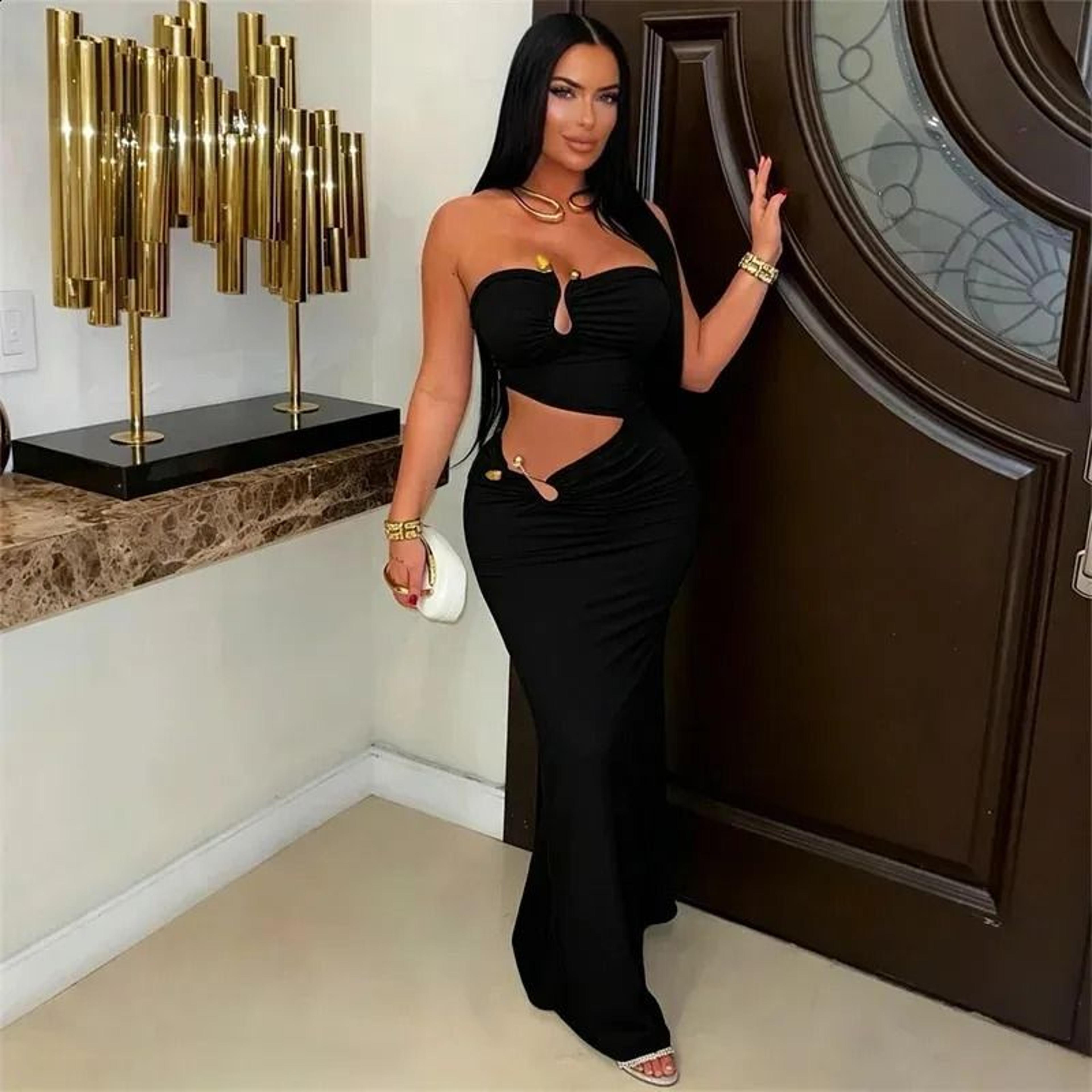 strapless bodycon dress for women cut out long party dress slim fit night out clubwear