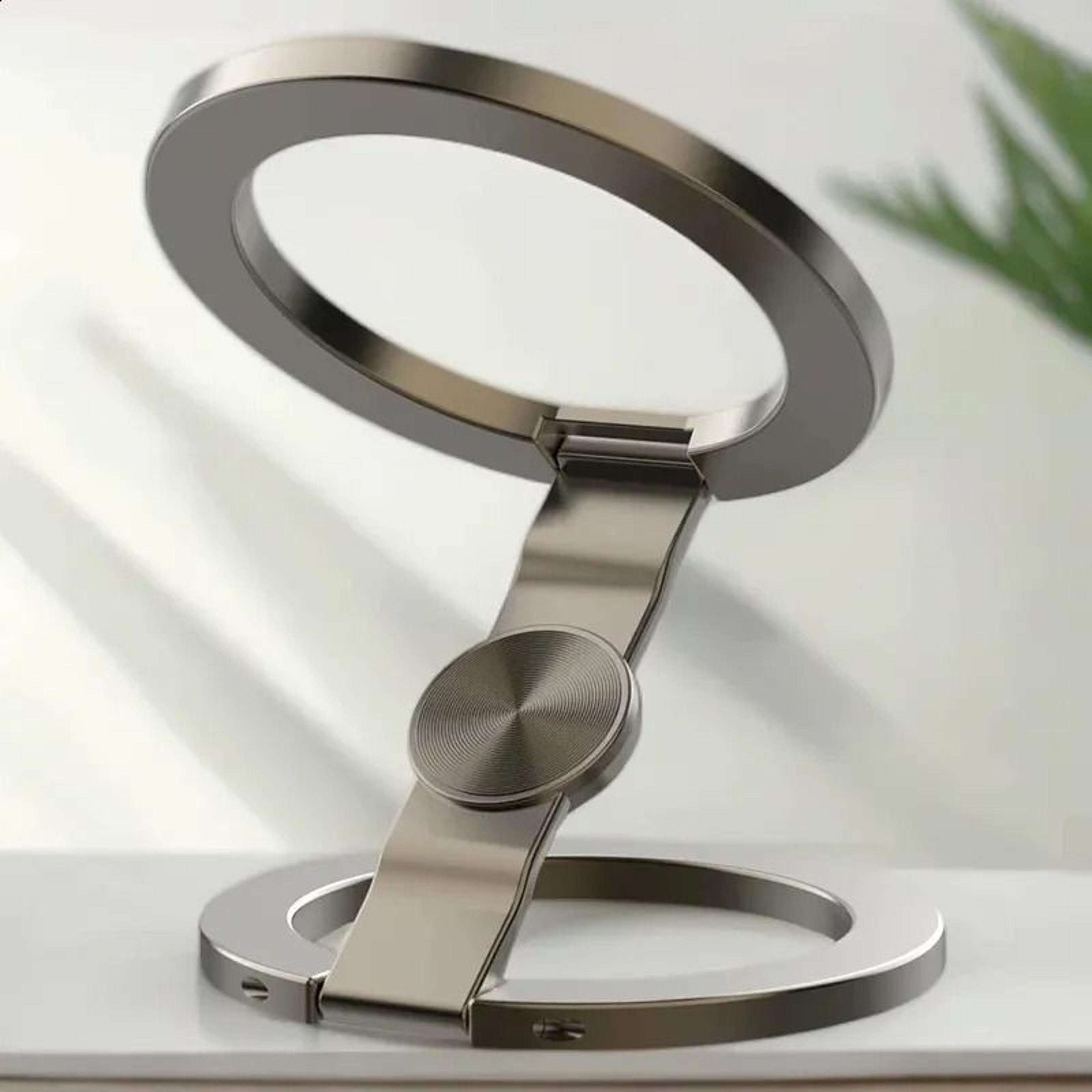 double sided magnetic phone holder 360 rotating metal phone stand for desk car and travel