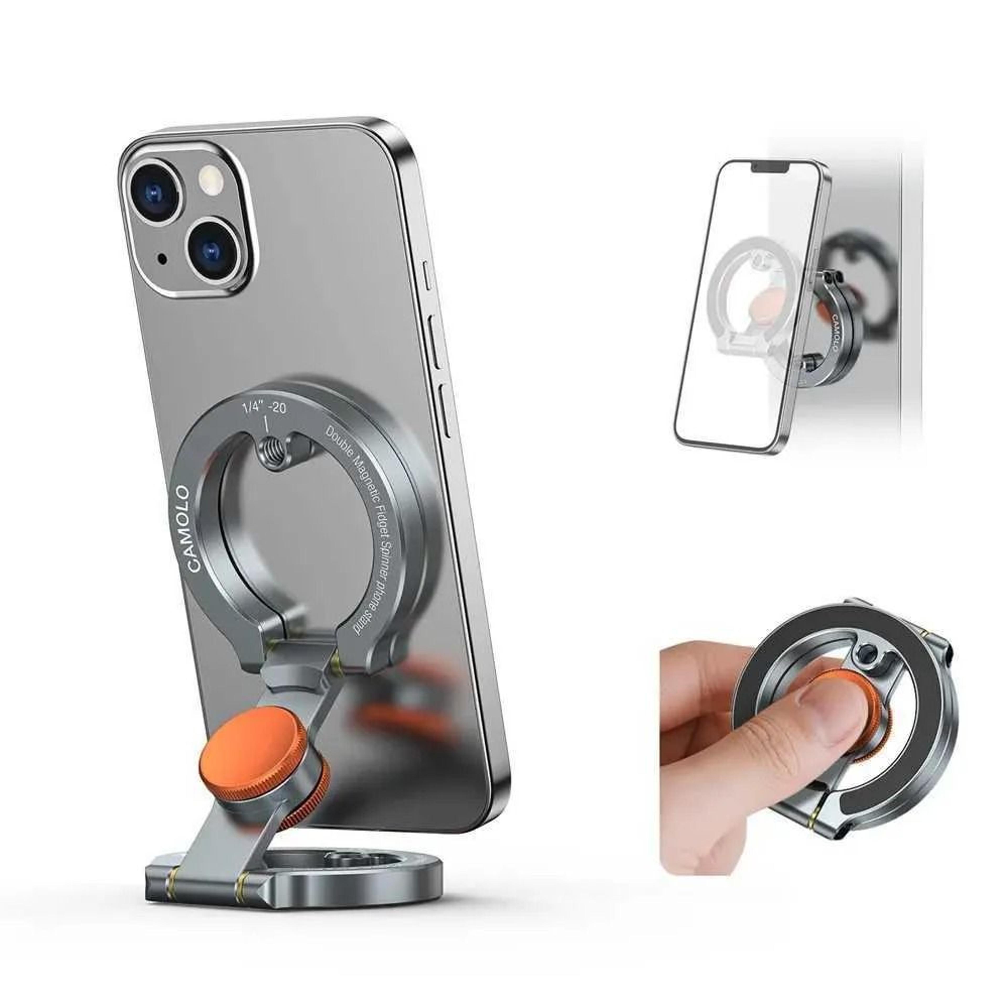 dual magnetic phone holder flexible spinner magsafe gym mount and desk stand