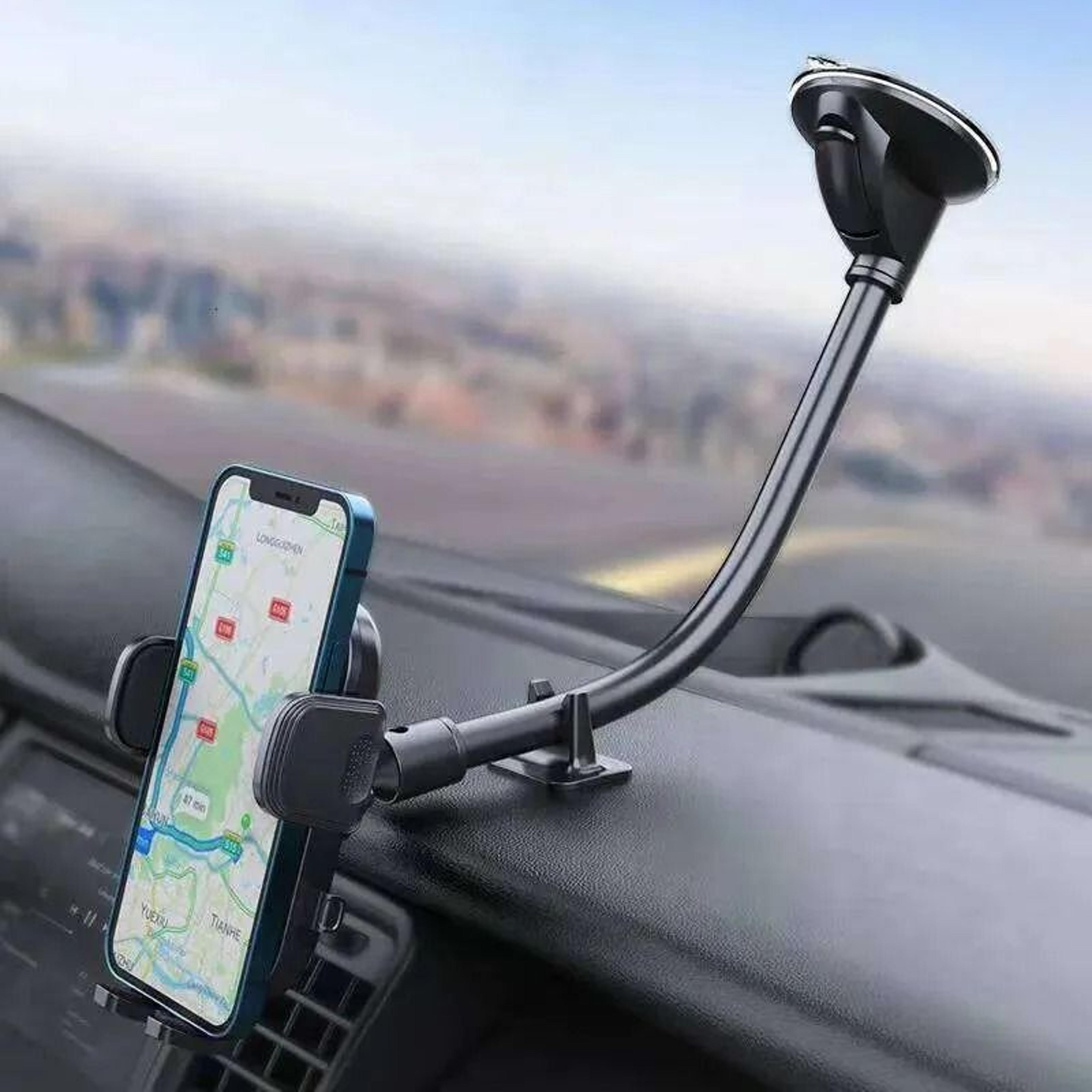 flexible car phone holder with long gooseneck arm and suction mount