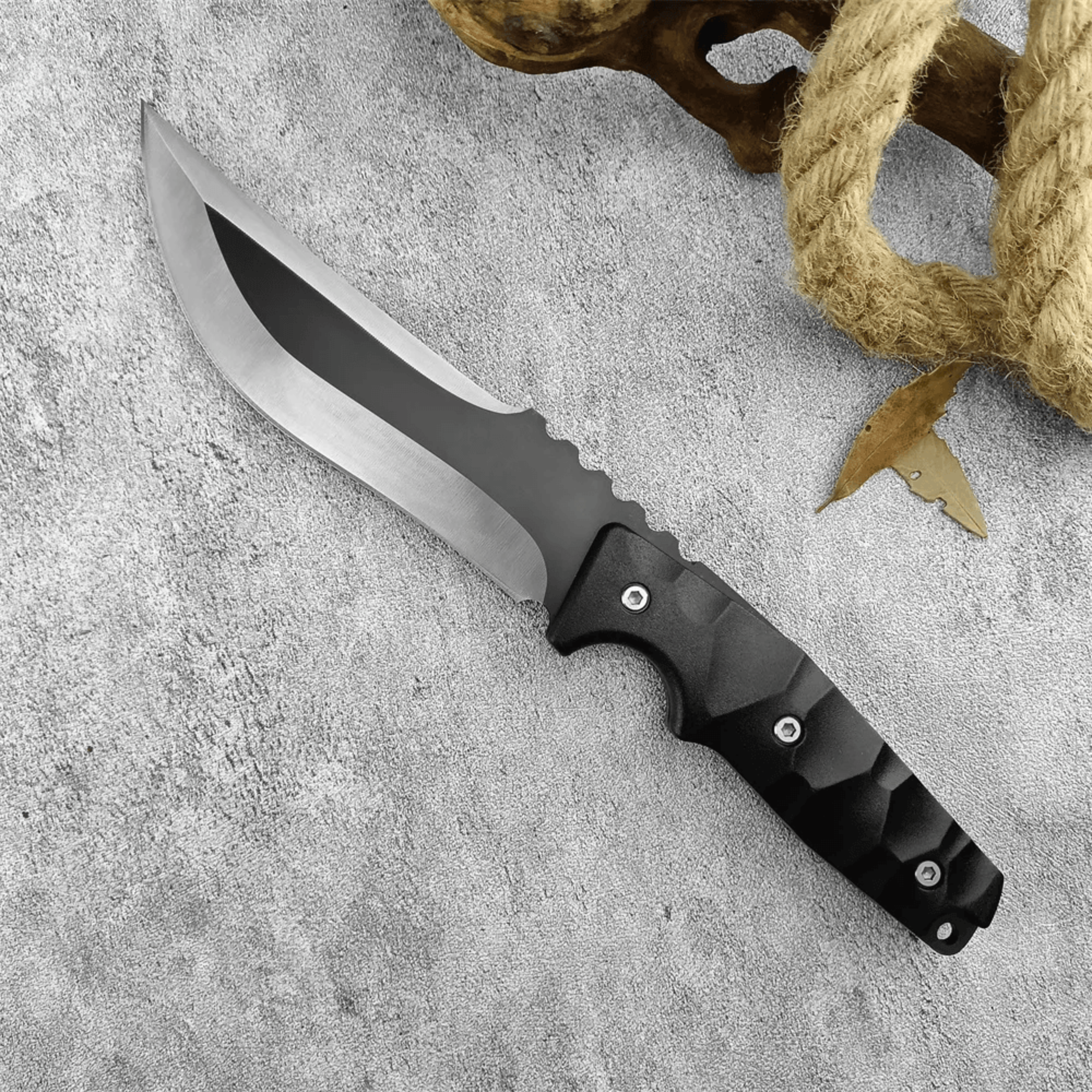 fixed blade hunting knife with nylon fiber handle for camping and bushcraft