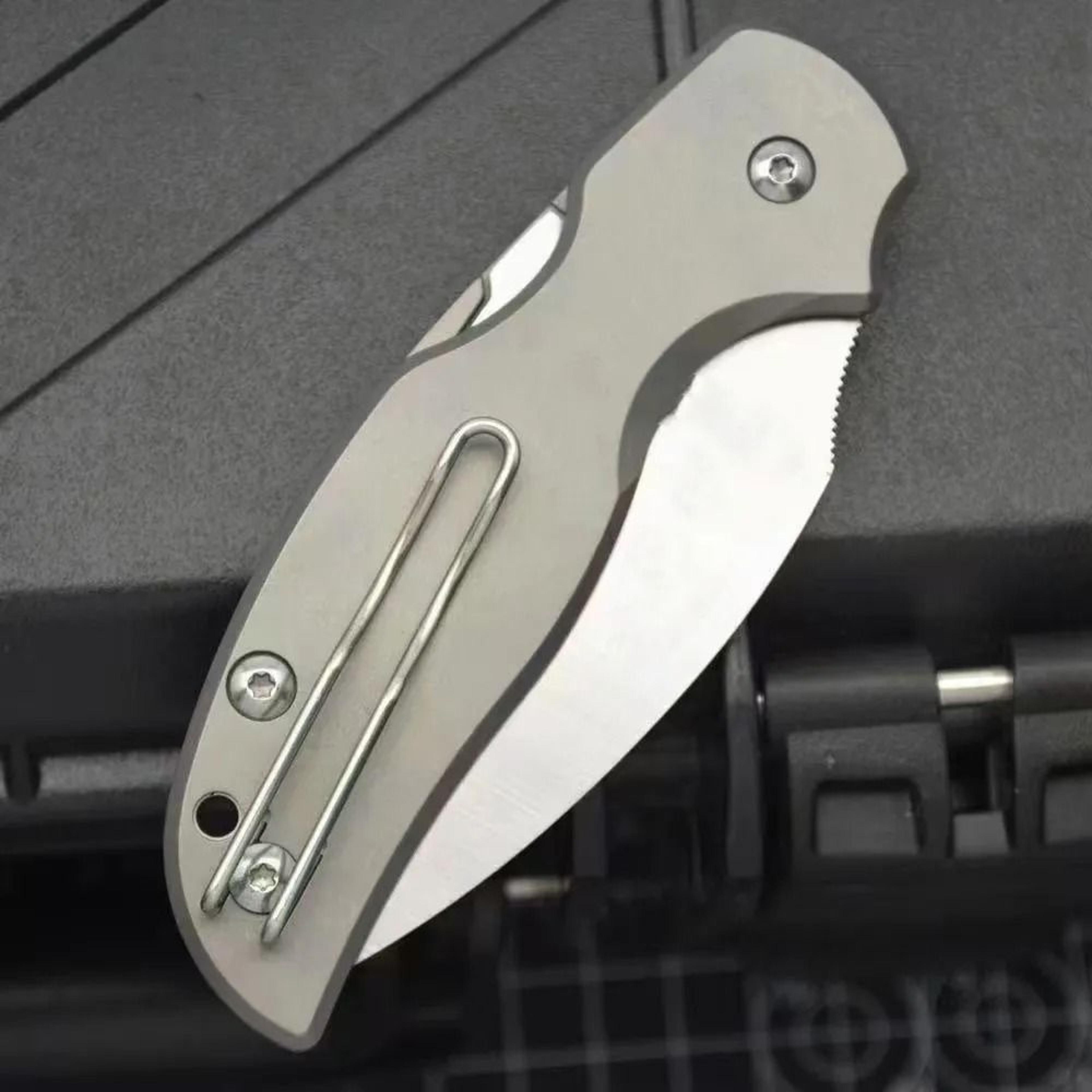 titanium folding knife satin blade edc pocket knife for camping and hiking