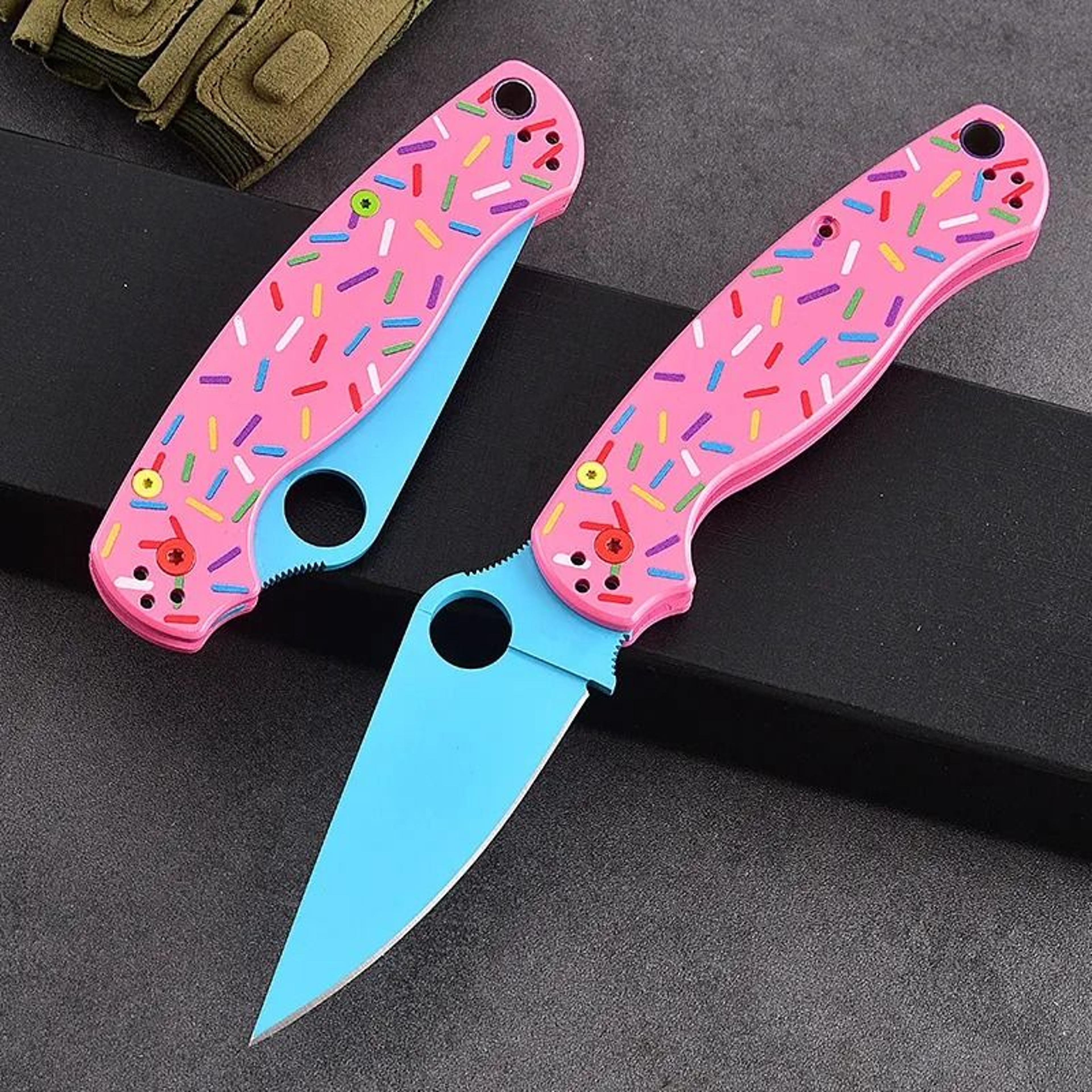 donut folding pocket knife with aluminum alloy handle for outdoor ed