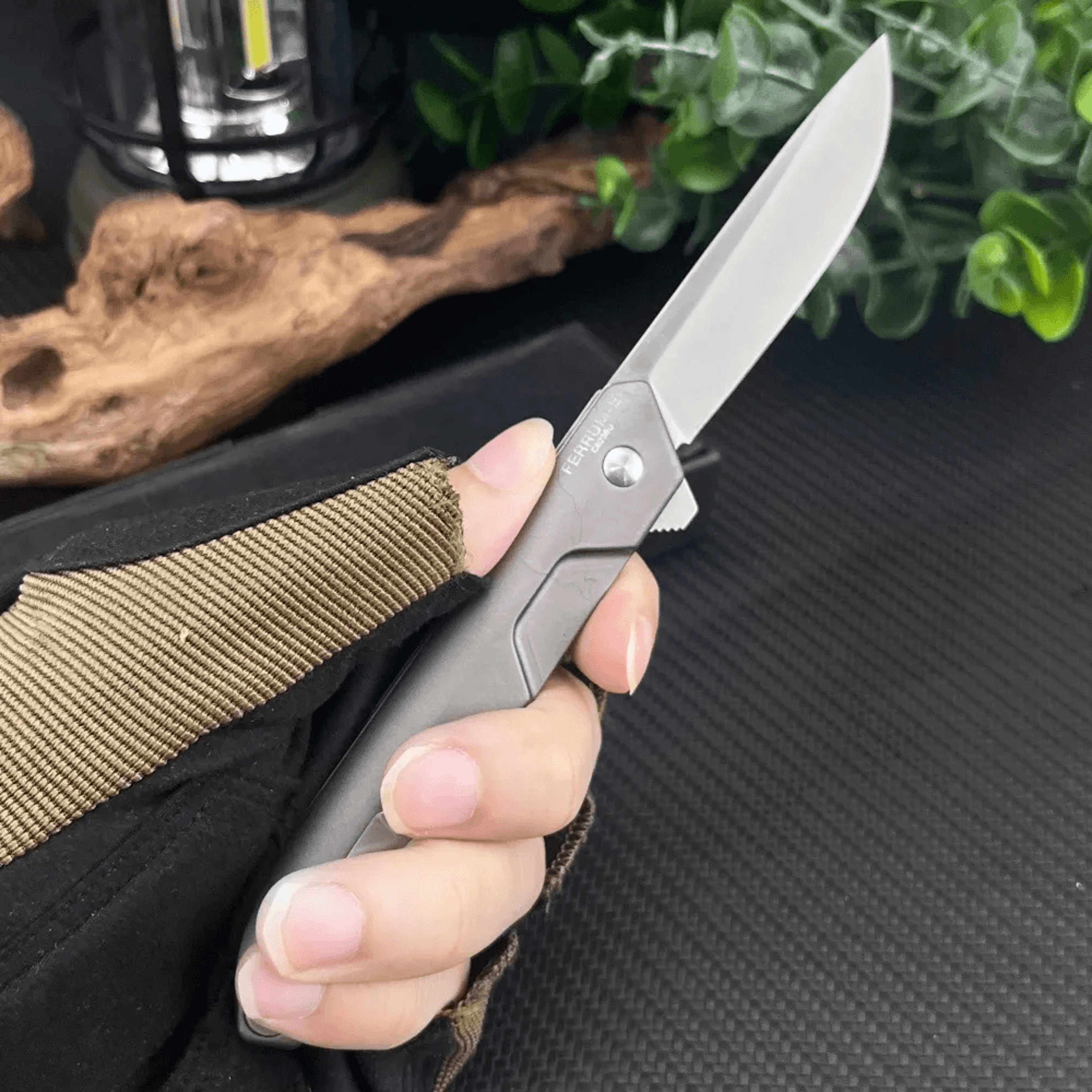 folding knife with satin blade cnc aluminum handle for edc and camping