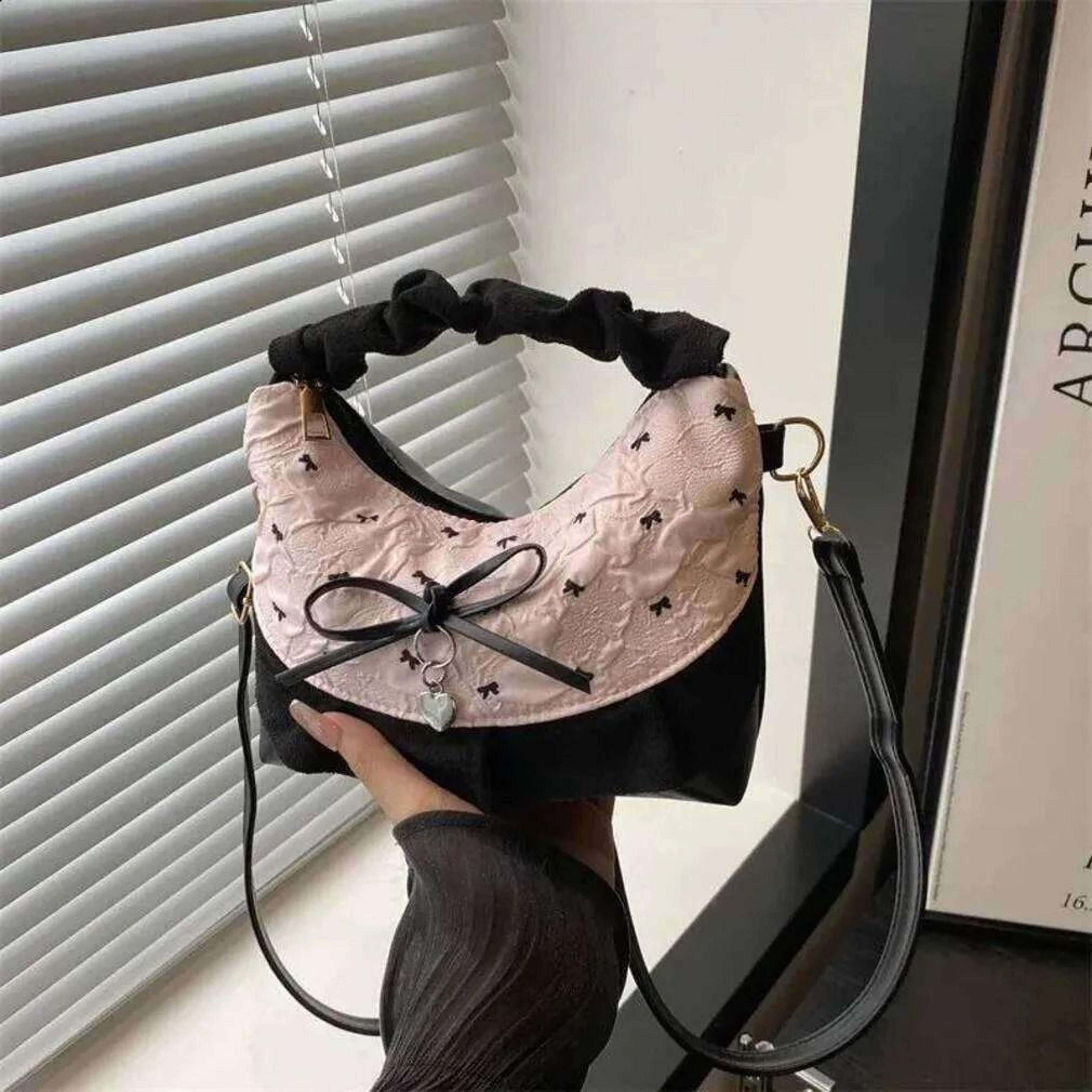 lace canvas crossbody bag with cute bow accent for women