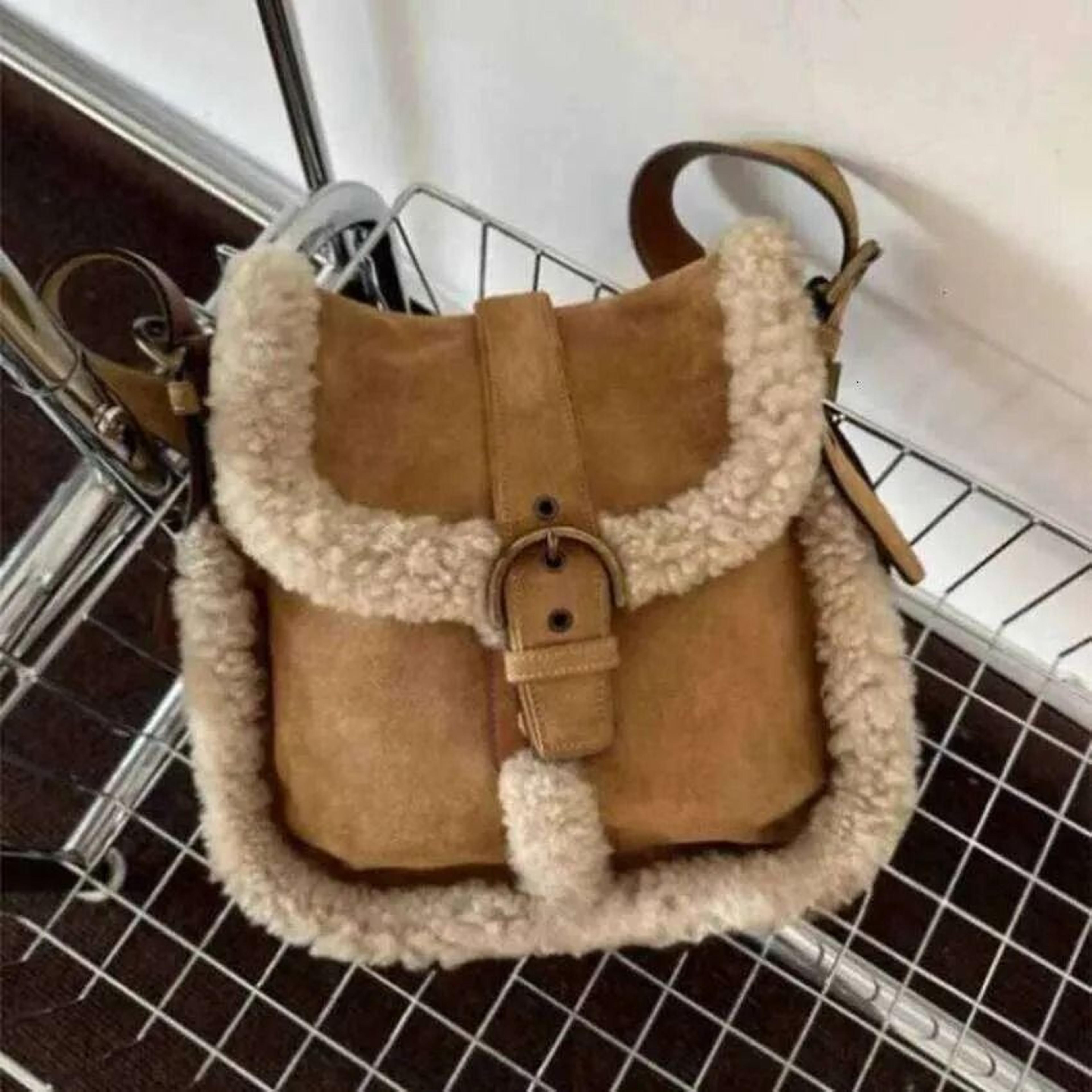 plush furry crossbody bag for women retro soft shoulder purse