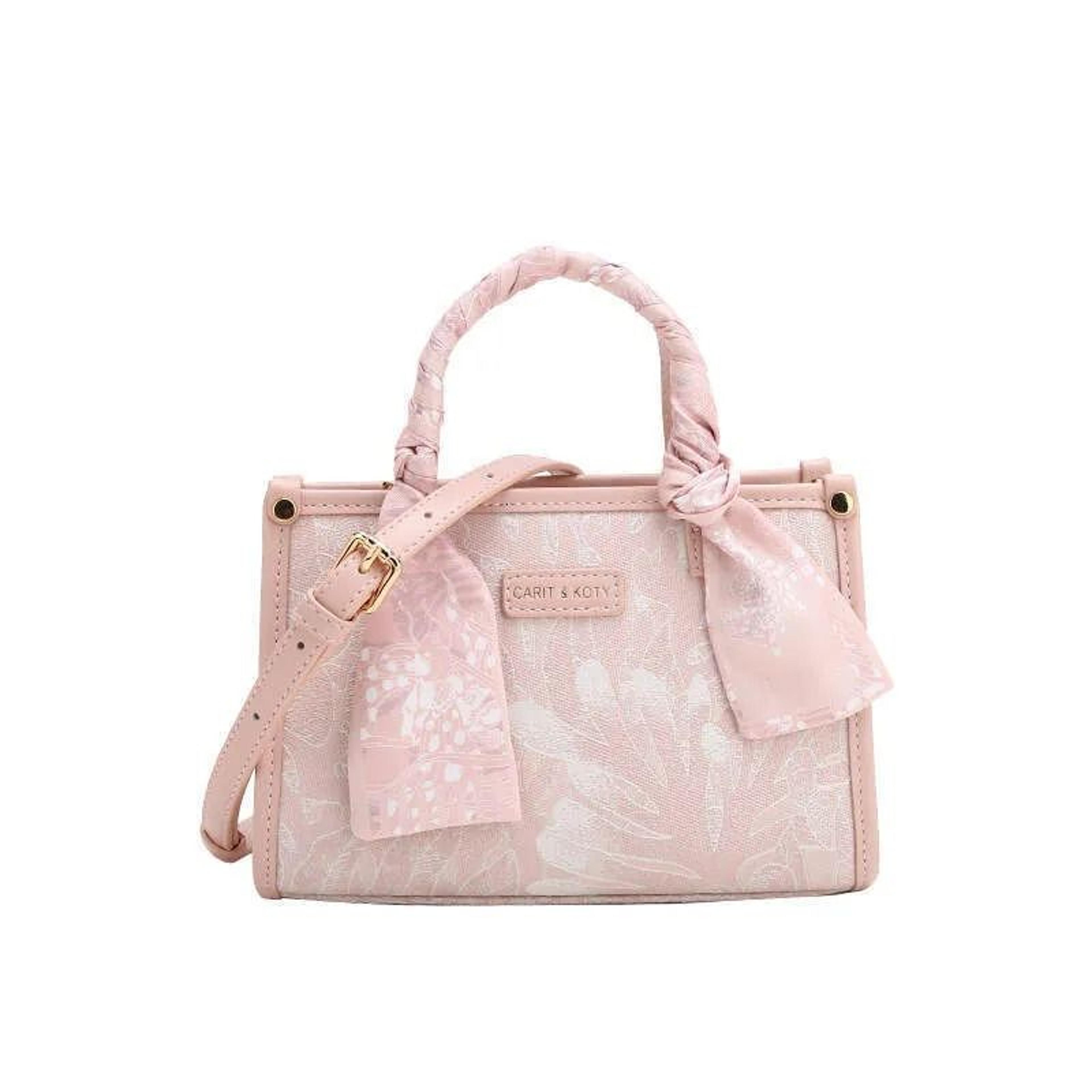 half moon pu tote bag with lace pattern sequin details and cell phone pocket