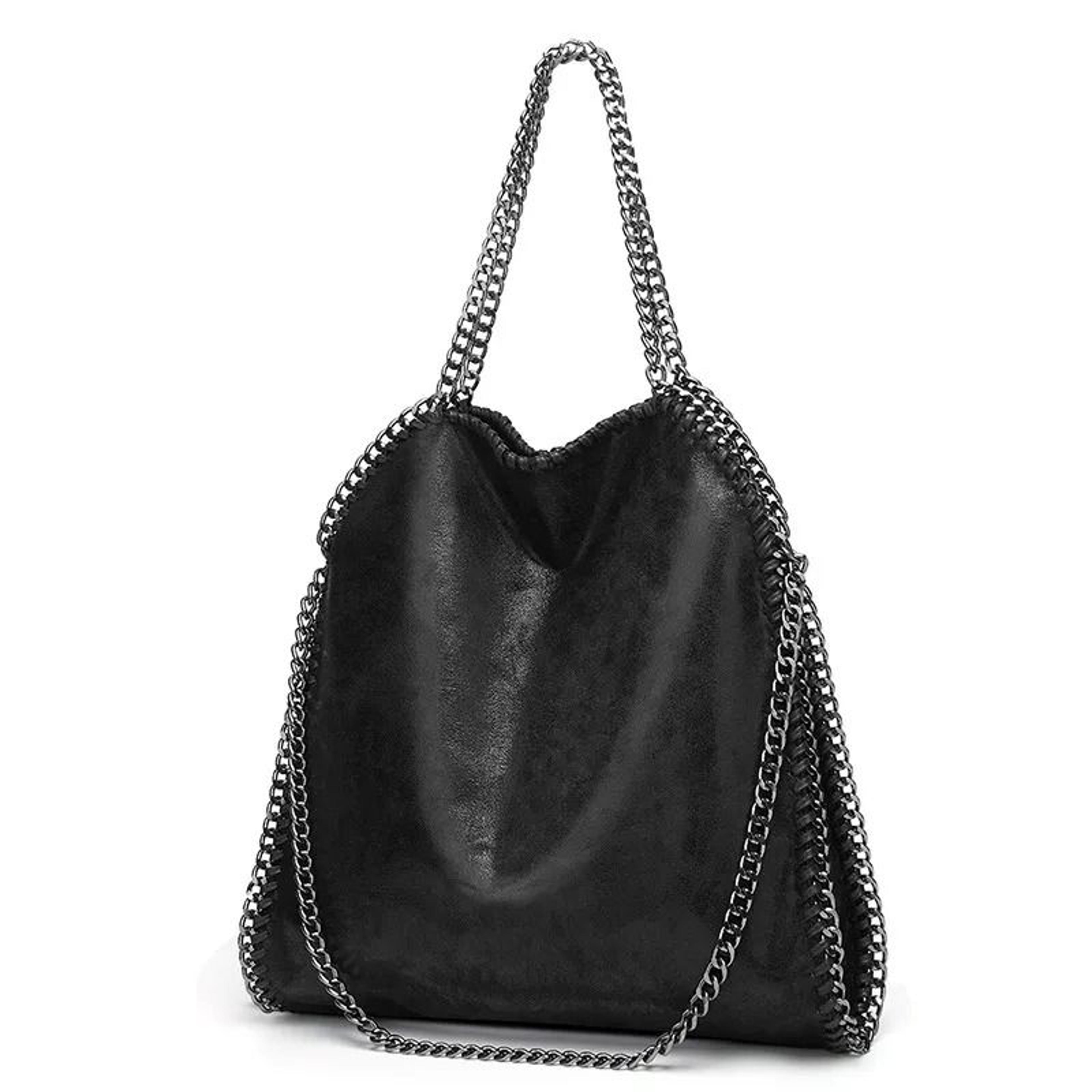 half moon crossbody bag black velour tote with fur lining and chain accents